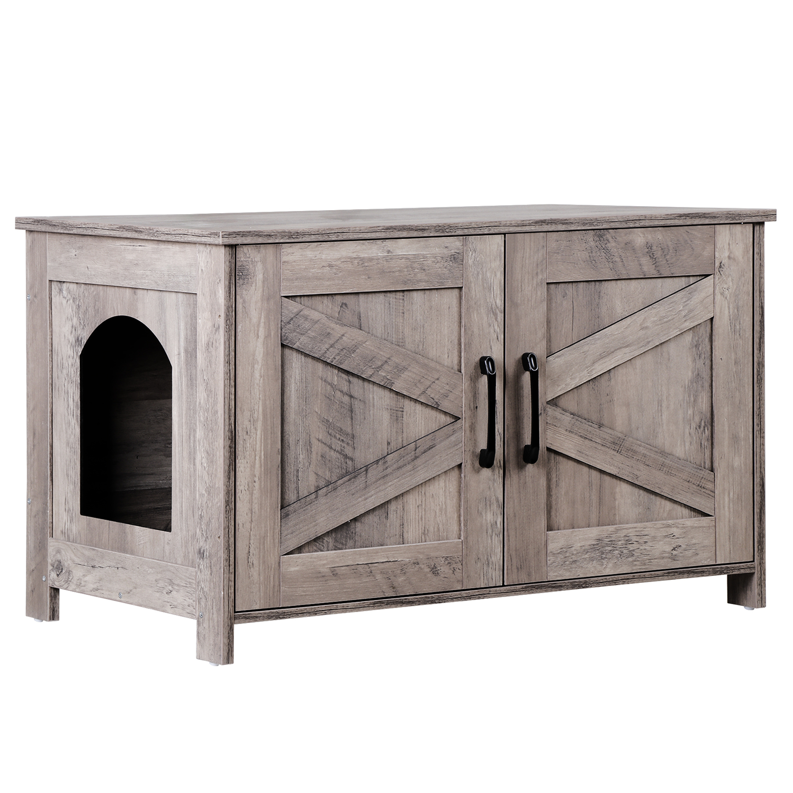 Cat Litter Box Furniture Hidden with Barn Door Wooden Cat Washroom Furniture