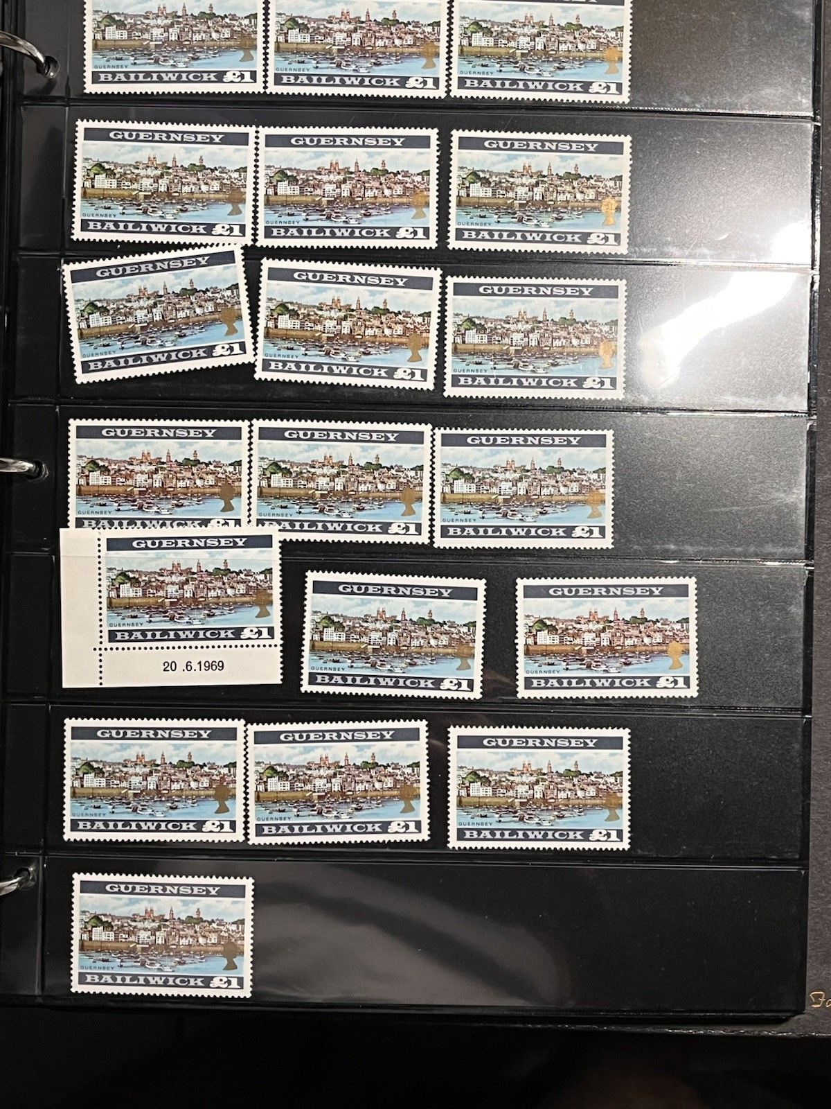 Guernsey 1969 £1 Stamp (Scott #20) Lot of 19 MNH • Rare Date Margin