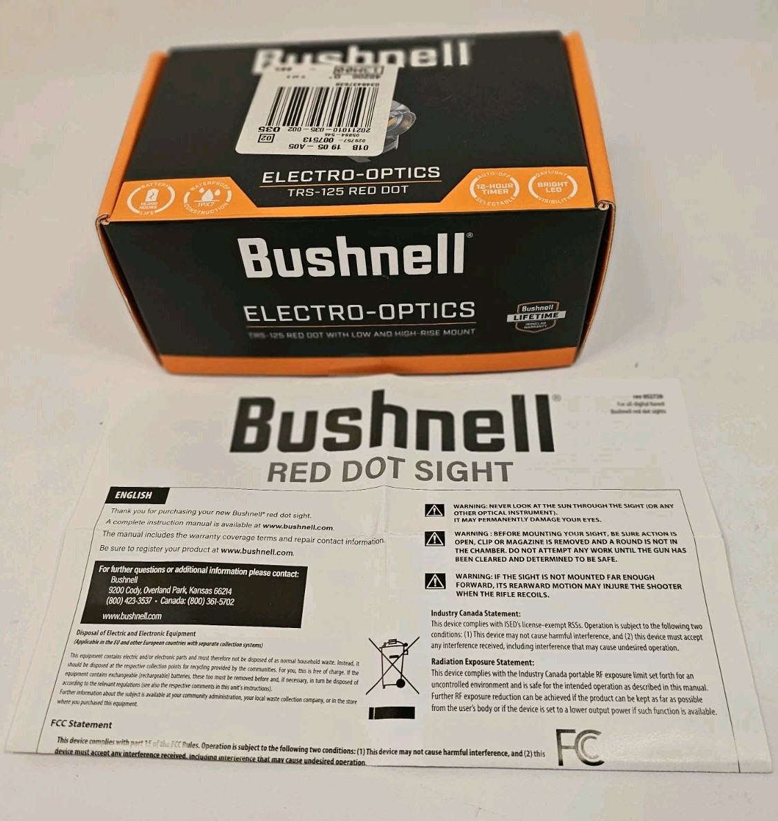 EMPTY BOX - Bushnell Electro-Optics TRS-125 Red Dot TRS125 1x 22mm - Box Only