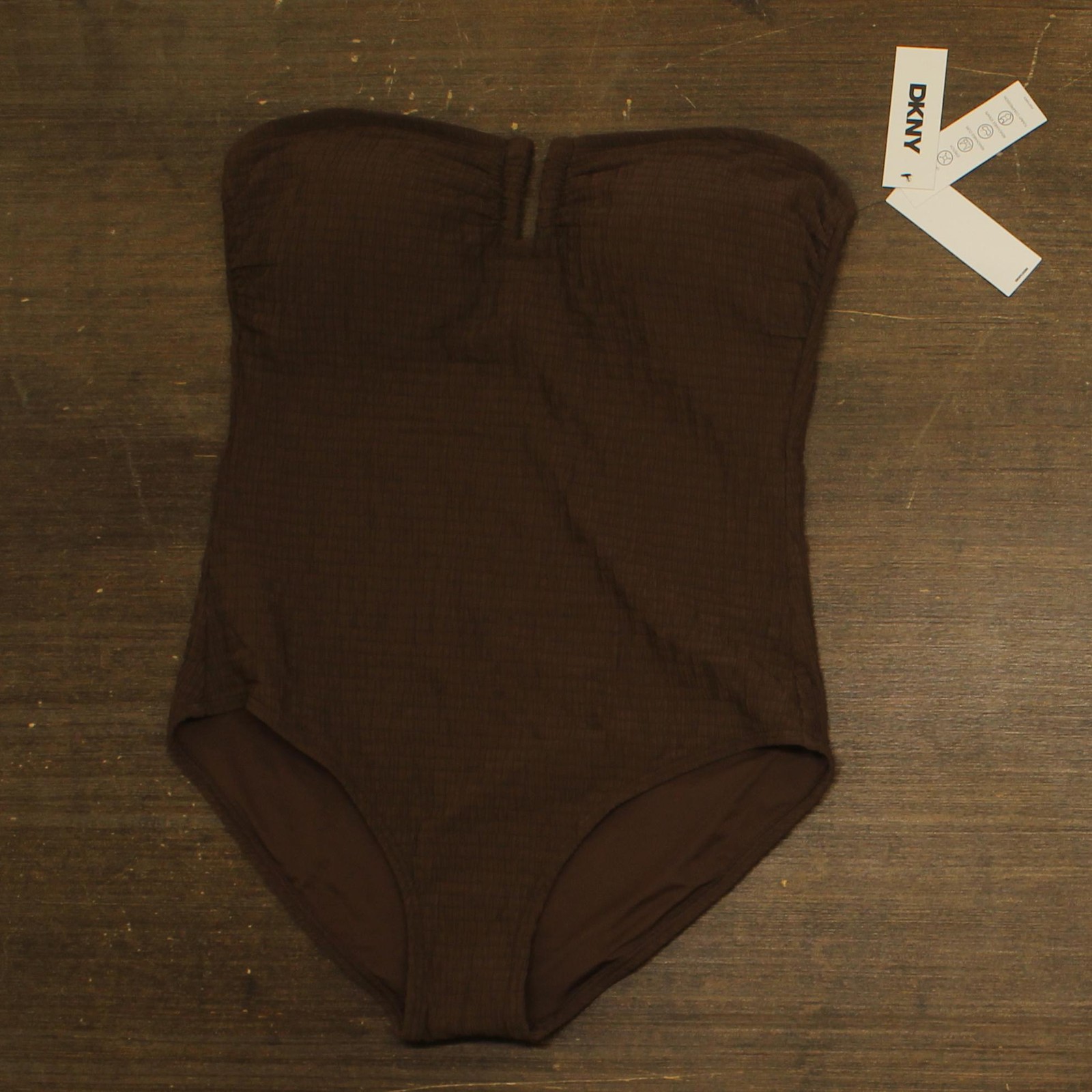 dKNY Textured Shirred One-Piece Swimsuit DIMMS605 Mocha Texture Brown XL