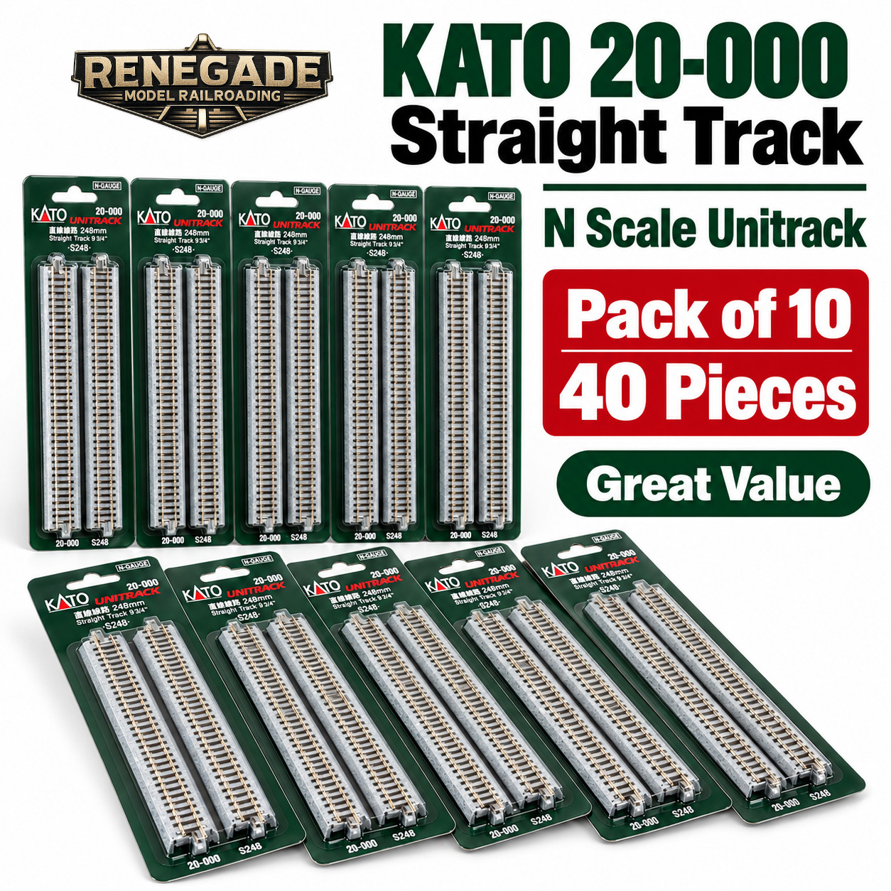 KATO 20-000 10 Packs N Scale Unitrack Straight (4 pcs) 248mm 9 3/4\