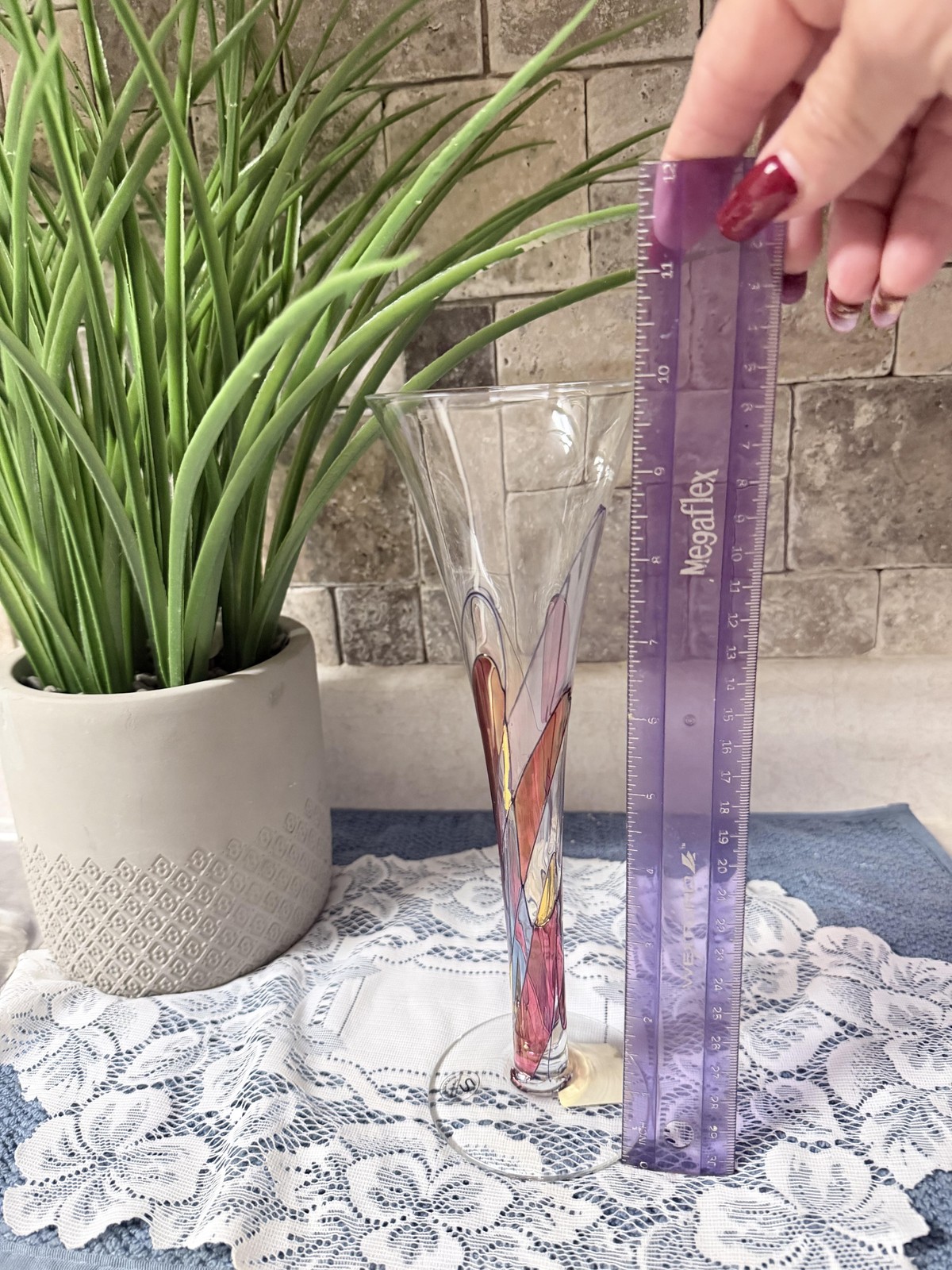 Fostoria Romania Halo Flute Champagne Glass Multicolor SwirlHand Painted