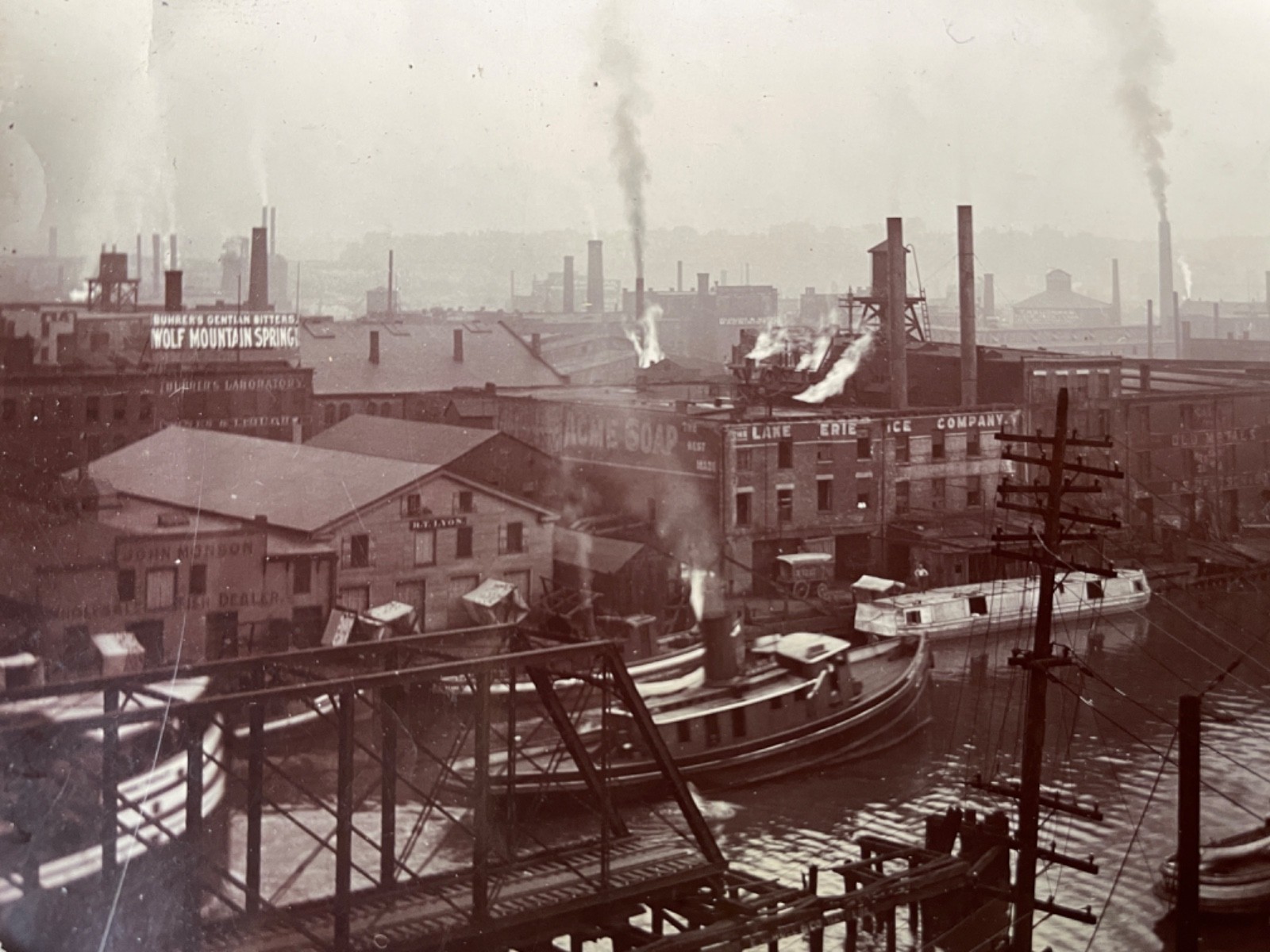 c1915 Cleveland Industrial Waterfront Cuyahoga River Photo Factories Boats Ohio