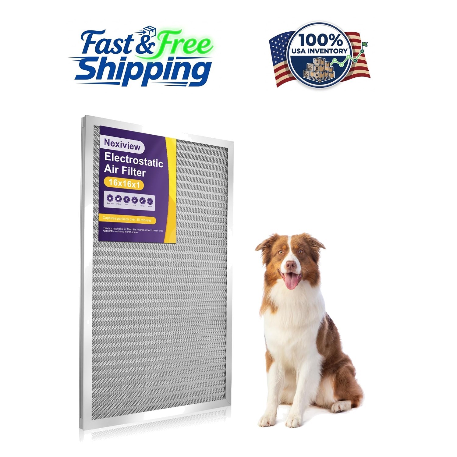 Durable 16x16x1 MERV 8 Air Filter - Reusable & Easy to Install for HVAC Systems