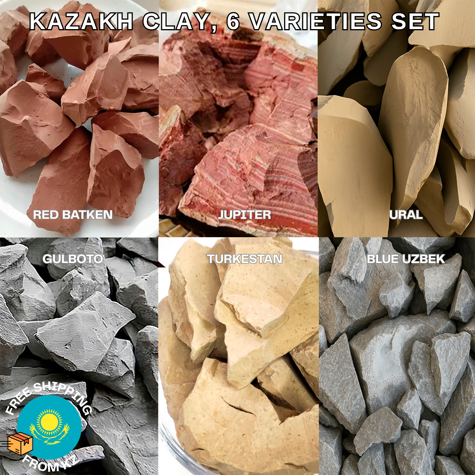 Edible clay 6 Best Flavors Kazakh Clay Set Ural Jupiter Batken Gulboto 450 grams