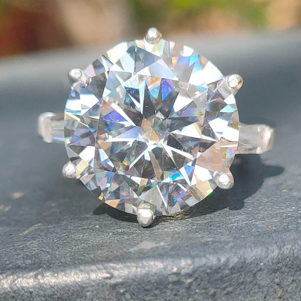 RARE 13.00 Ct Certified  White Treated Diamond Solitaire Ring In 925 Silver
