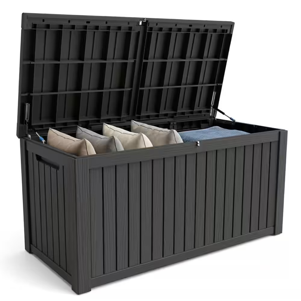 200 Gal. Resin Outdoor Deck Box, Weather-Resistant Large Storage Chest with 1000