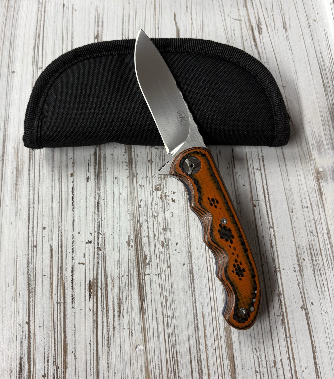 Jan Wahl Custom Knives Woestyn Adder Bohler N690 Orange Carbon Fiber