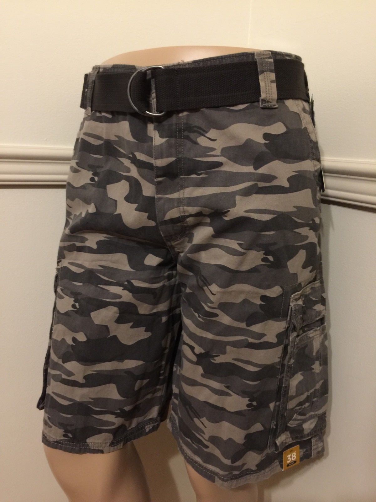 NWT Lee Men\'s Wyoming Camouflage Gray Kh Belted Shorts Cargo Cell Pocket Shorts 