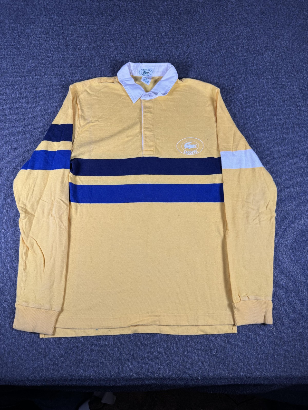 Vintage Izod Lacoste Shirt Boys XL Yellow Stripe Rugby Long Sleeve Made Japan