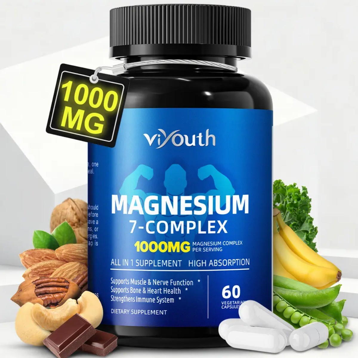 Viyouth 7-in-1 Magnesium Complex 1000mg Zinc D3 B6 Sleep Muscle Bone Support Viyouth 7-in-1 Magnesium Complex 1000mg Zinc D3 B6 Sleep Muscle Bone Support