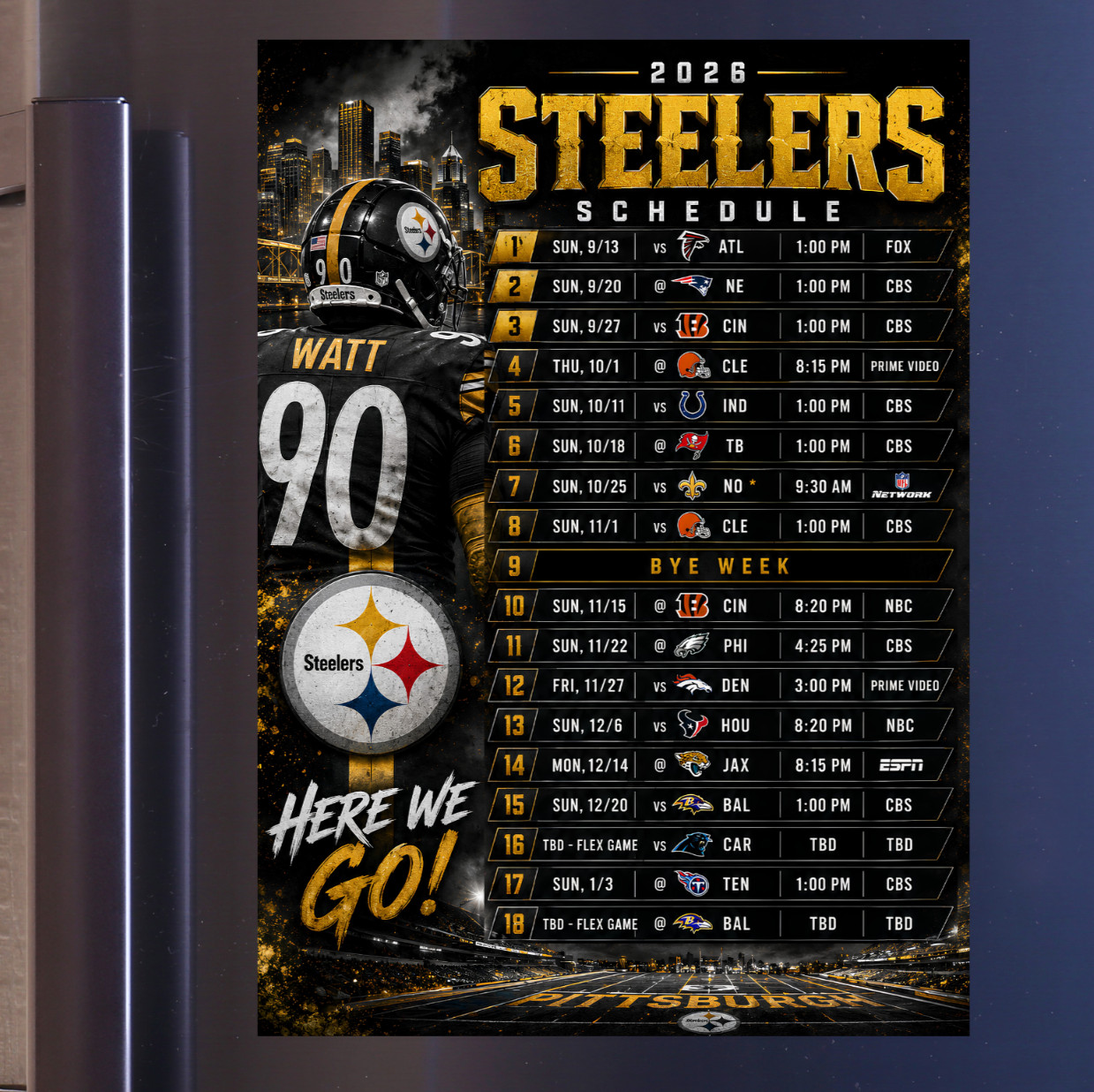 Steelers 2026-27 Magnetic Schedule. 5x7\