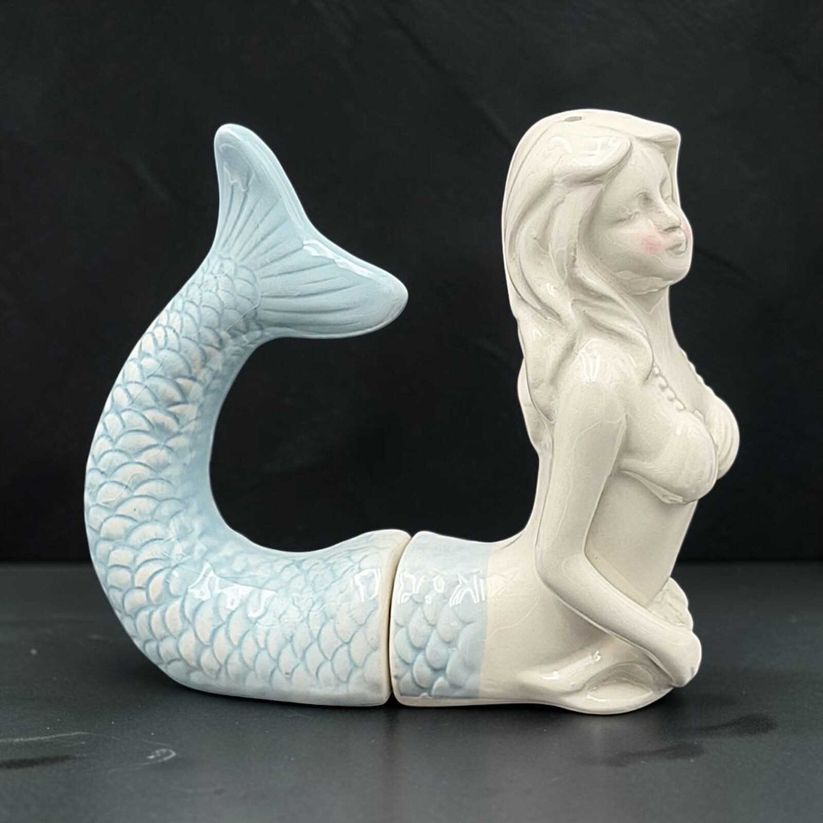 Vintage 1991 Blushing Mermaid Salt & Pepper Shaker Set Ceramic Blue and White Vintage 1991 Blushing Mermaid Salt & Pepper Shaker Set Ceramic Blue and White
