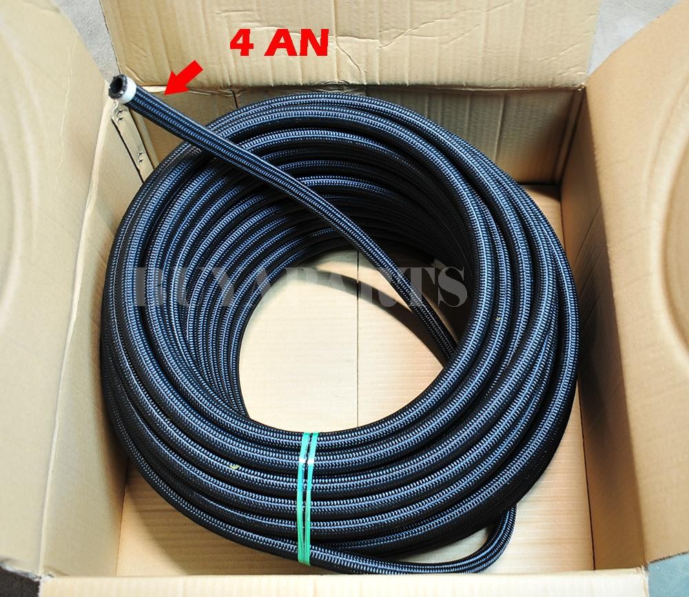 50ft 50 Feet 4 AN -4AN AN4 Black Nylon Braided Fuel /Oil/ Gas Line Hose 1000 PSI