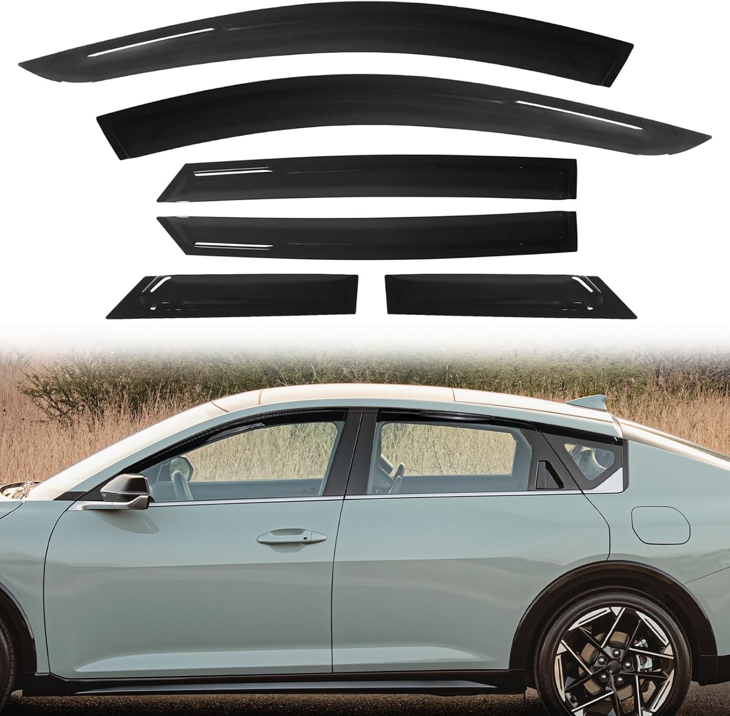 6 PCS Tape-On Window Visors Rain Guards for 2025 2026 Kia K4, Window 6 PCS Tape-On Window Visors Rain Guards for 2025 2026 Kia K4, Window