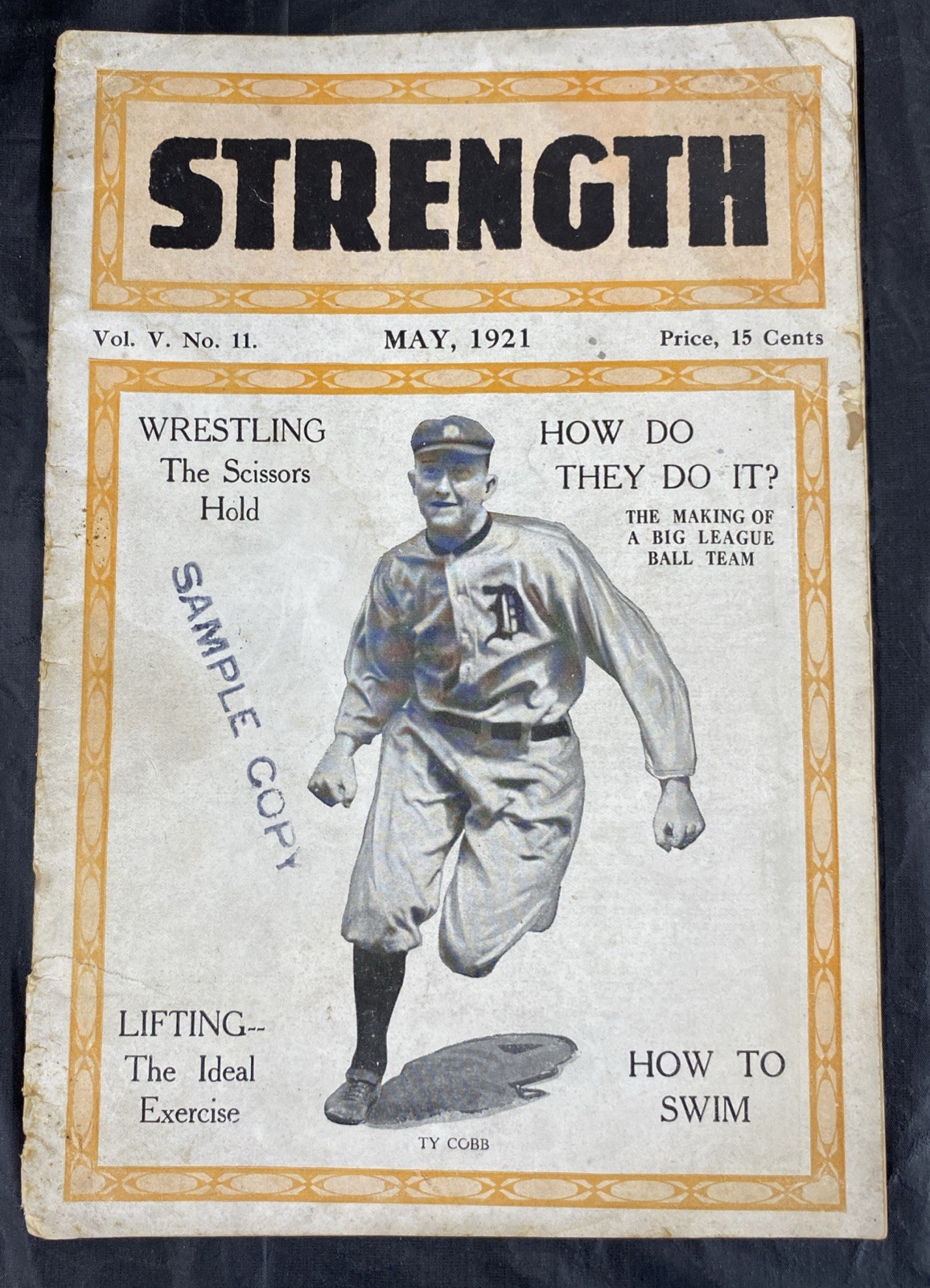 RARE Vintage May 1921 Detroit Tigers Ty Cobb on Cover Strength Magazine Milo