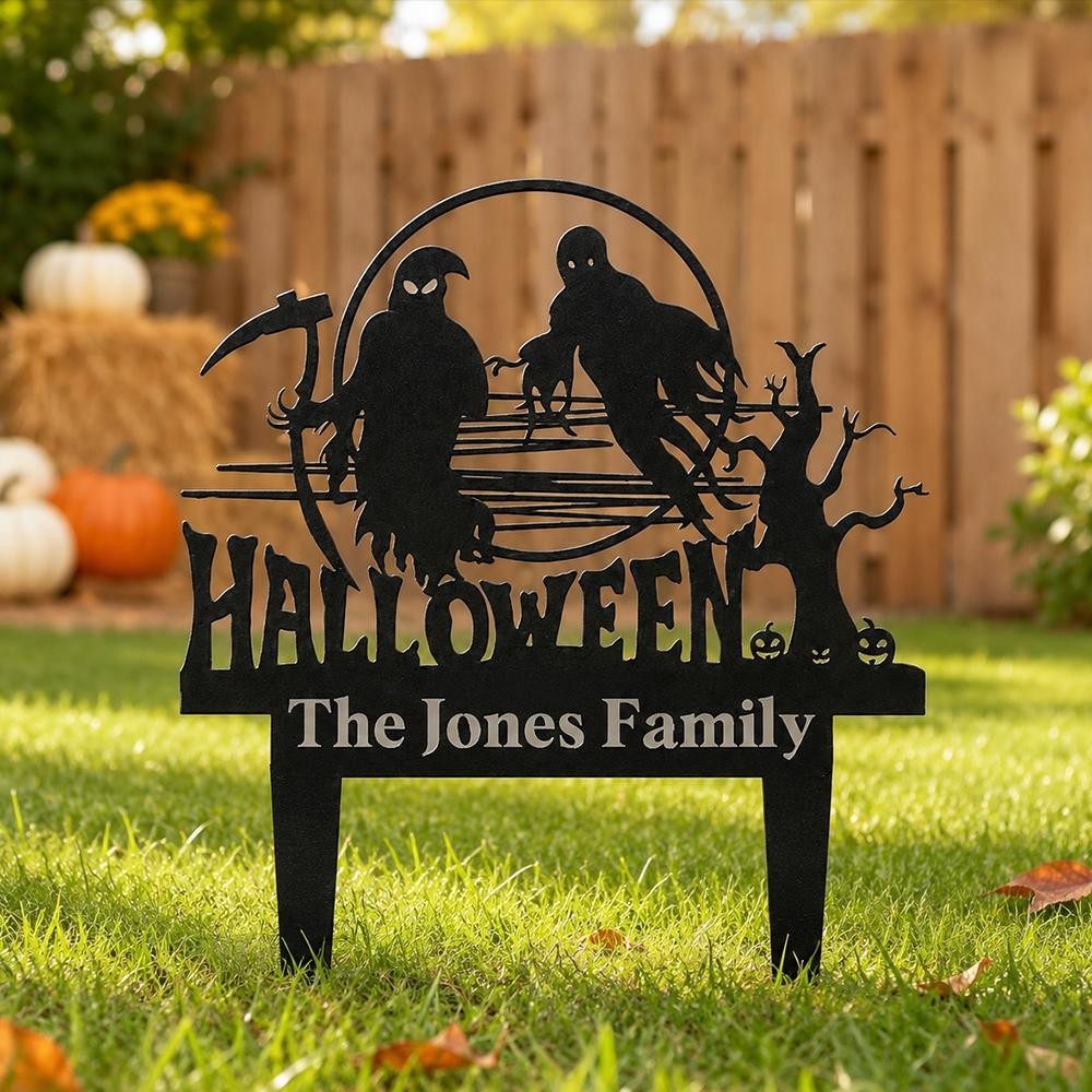 Personalized Halloween Metal Sign Custom Family Name Yard Art Decor