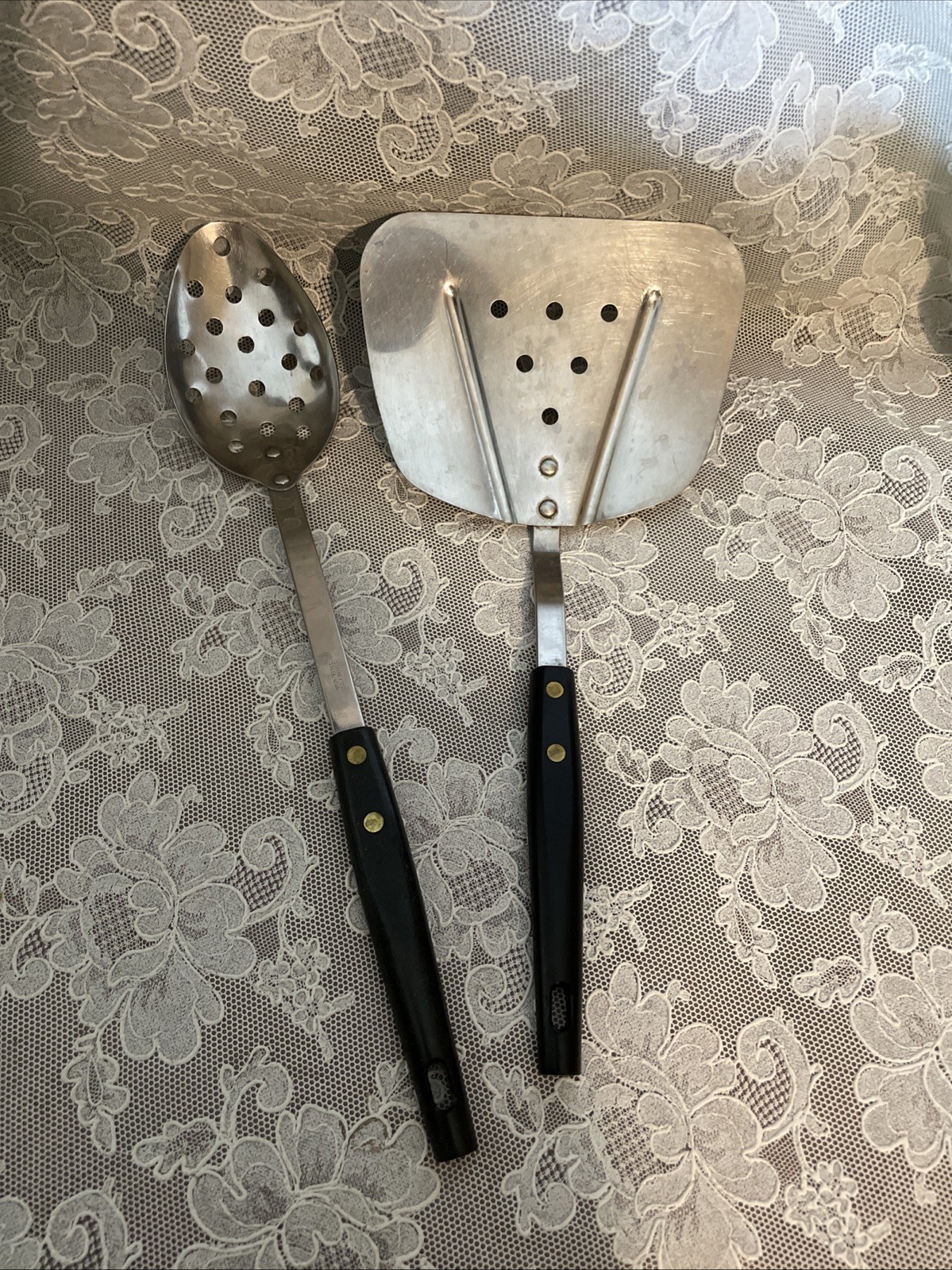 Vintage Stainless USA Flipper & Slotted Spoon Set Retro MCM