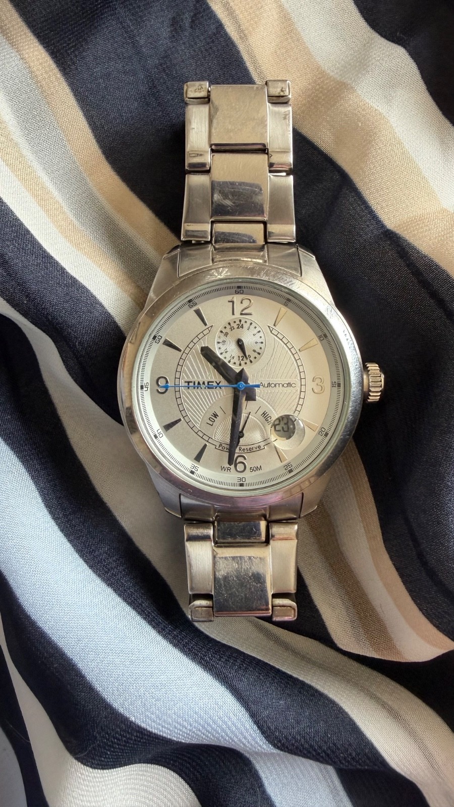 Timex automatic wind-mechanical men\'s bracelet watch. New battery. Date/24 hr