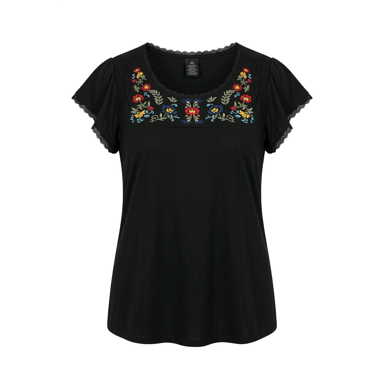 Torrid Womens Black Floral Embroidered Flutter Sleeve Lace Trim Top 2XL 1417 Torrid Womens Black Floral Embroidered Flutter Sleeve Lace Trim Top 2XL 1417