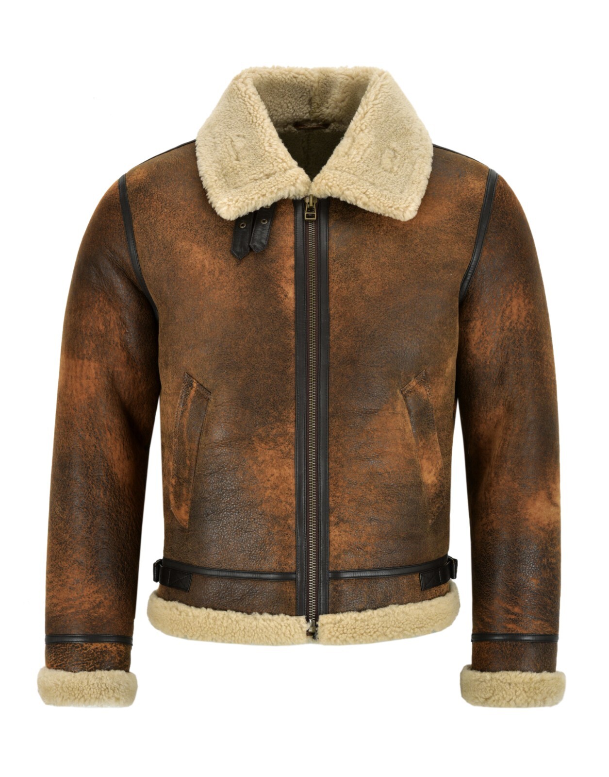 Mens B3 Sheepskin Jacket Dark Copper Viintage Real Shearling Fur Jacket Reagan
