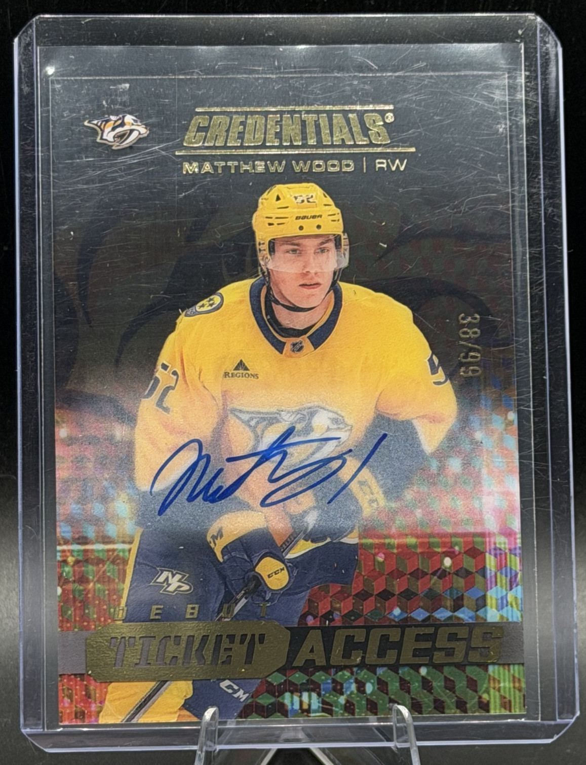 2025-26 UD Credentials Matthew Wood Acetate Debut Ticket Access Auto 38/99