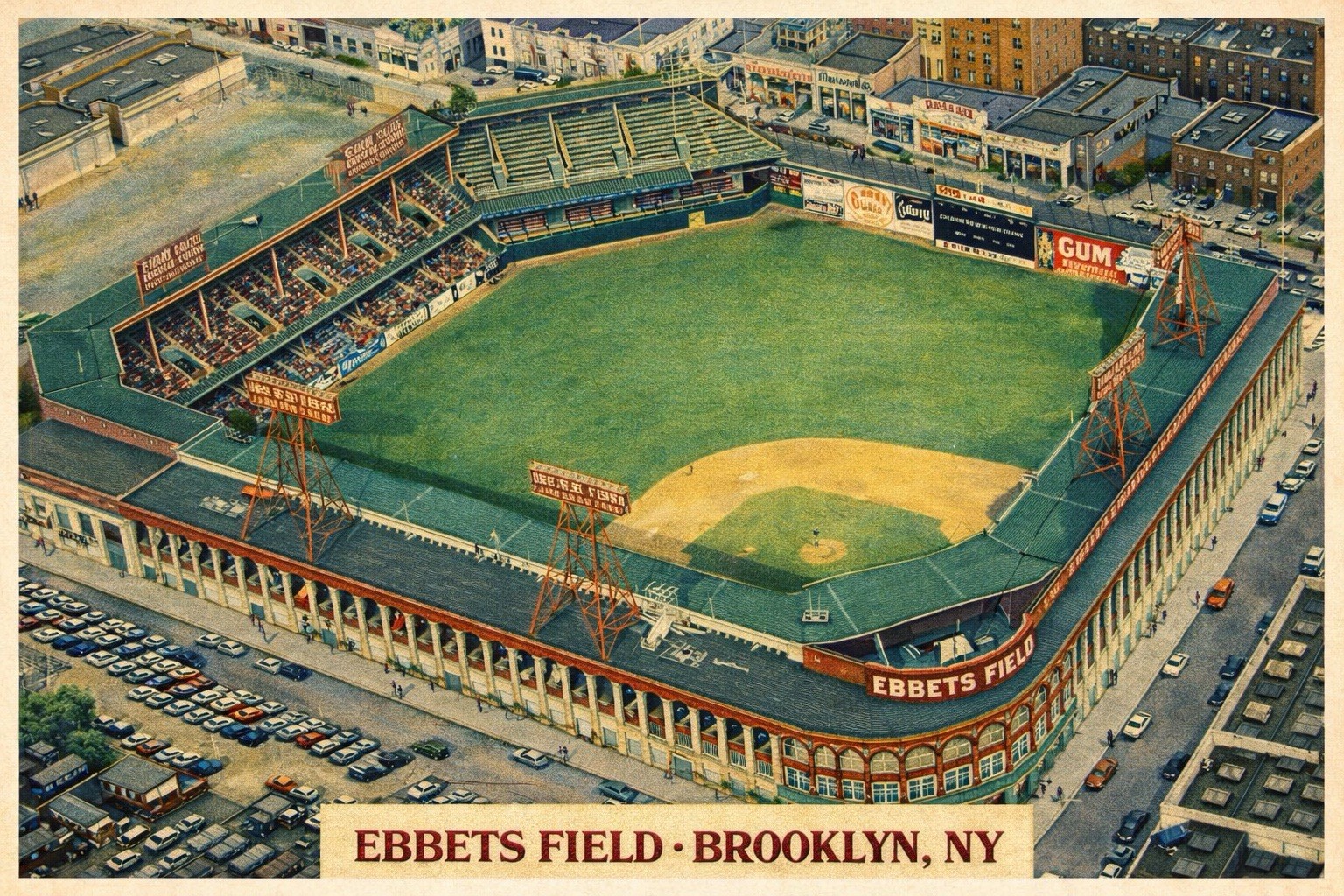 EBBETS FIELD • BROOKLYN, NY MODERN Vintage Inspired Postcard Baseball D225
