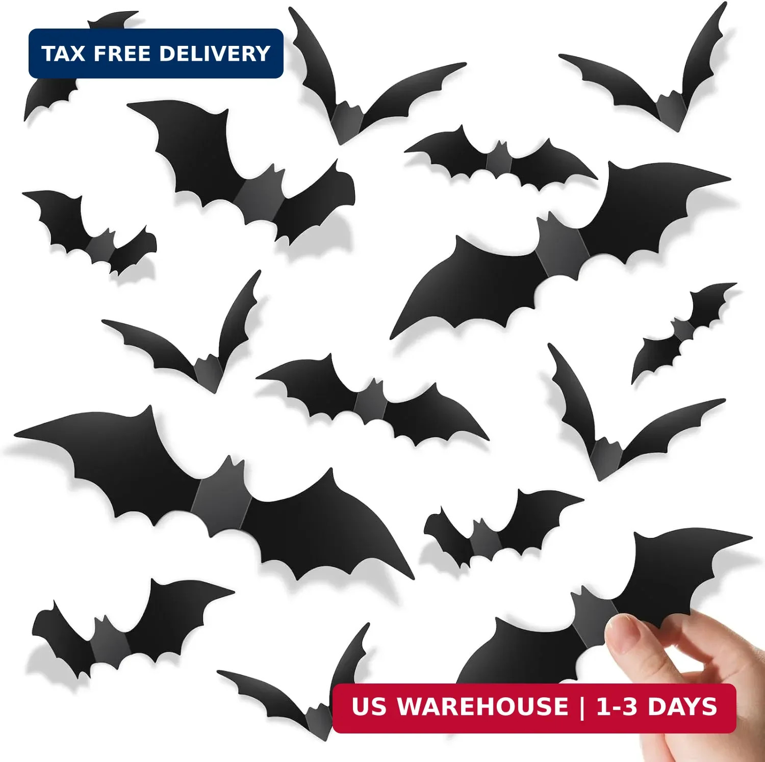 Piteno® 140Pcs Bats Halloween Decorations Party Supplies, Realistic PVC 3D Black