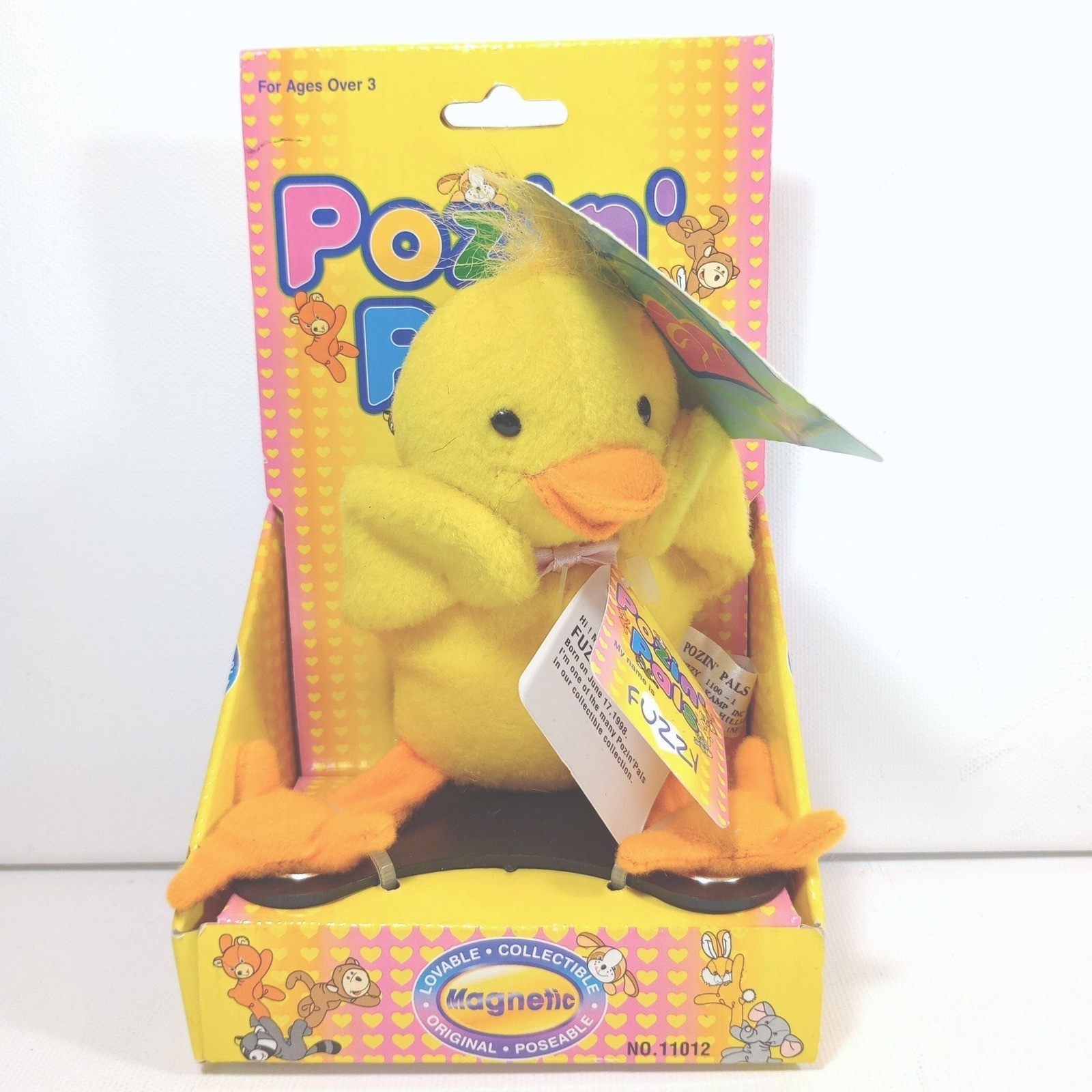 Vintage 1998 Kuddle Kamp Pozin Pals Fuzzy Duck Plush New Yellow Magnetic Toy