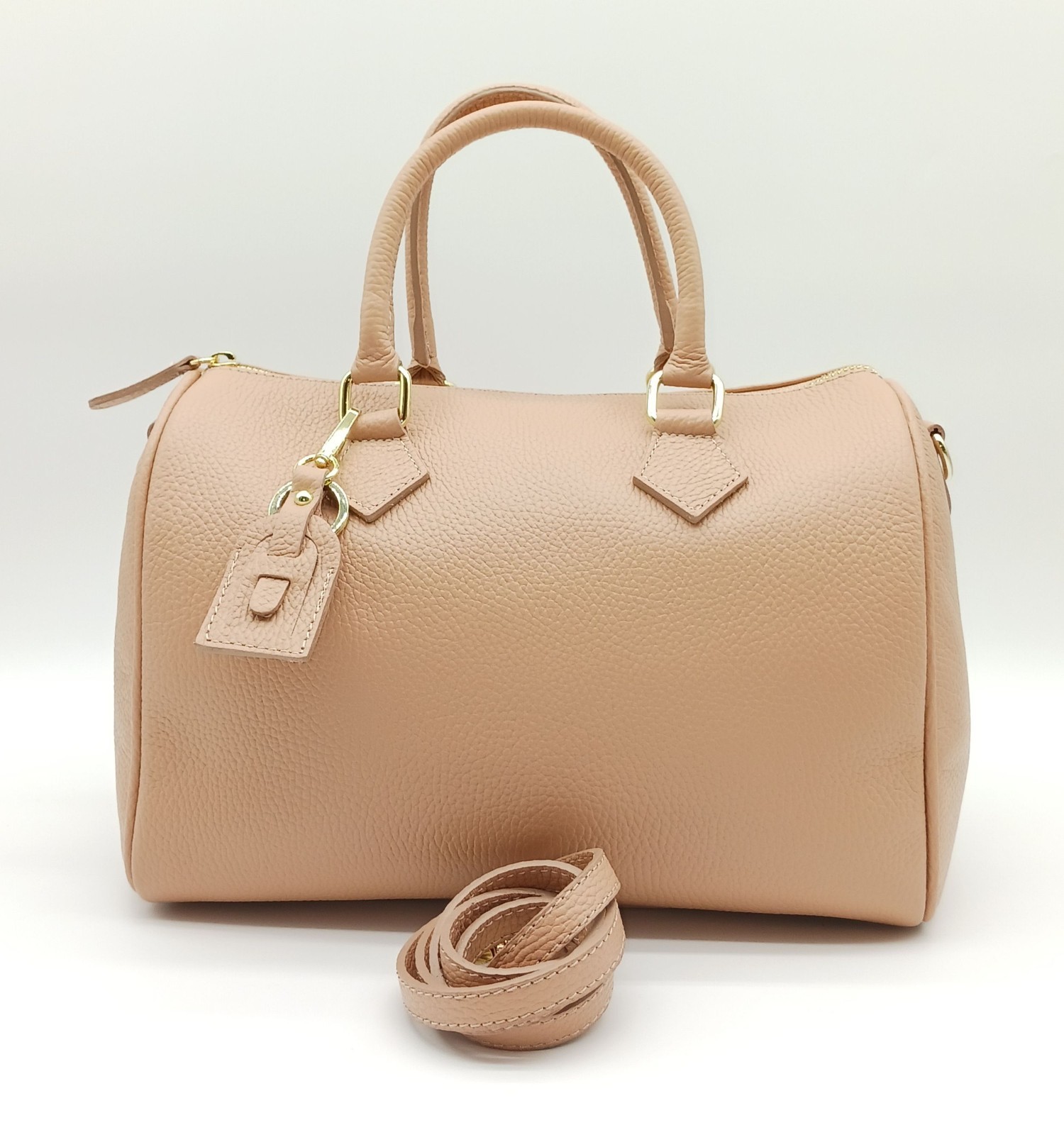 Pink Italian Genuine Pebble Leather Satchel Shoulder Handbag – Made In Italy