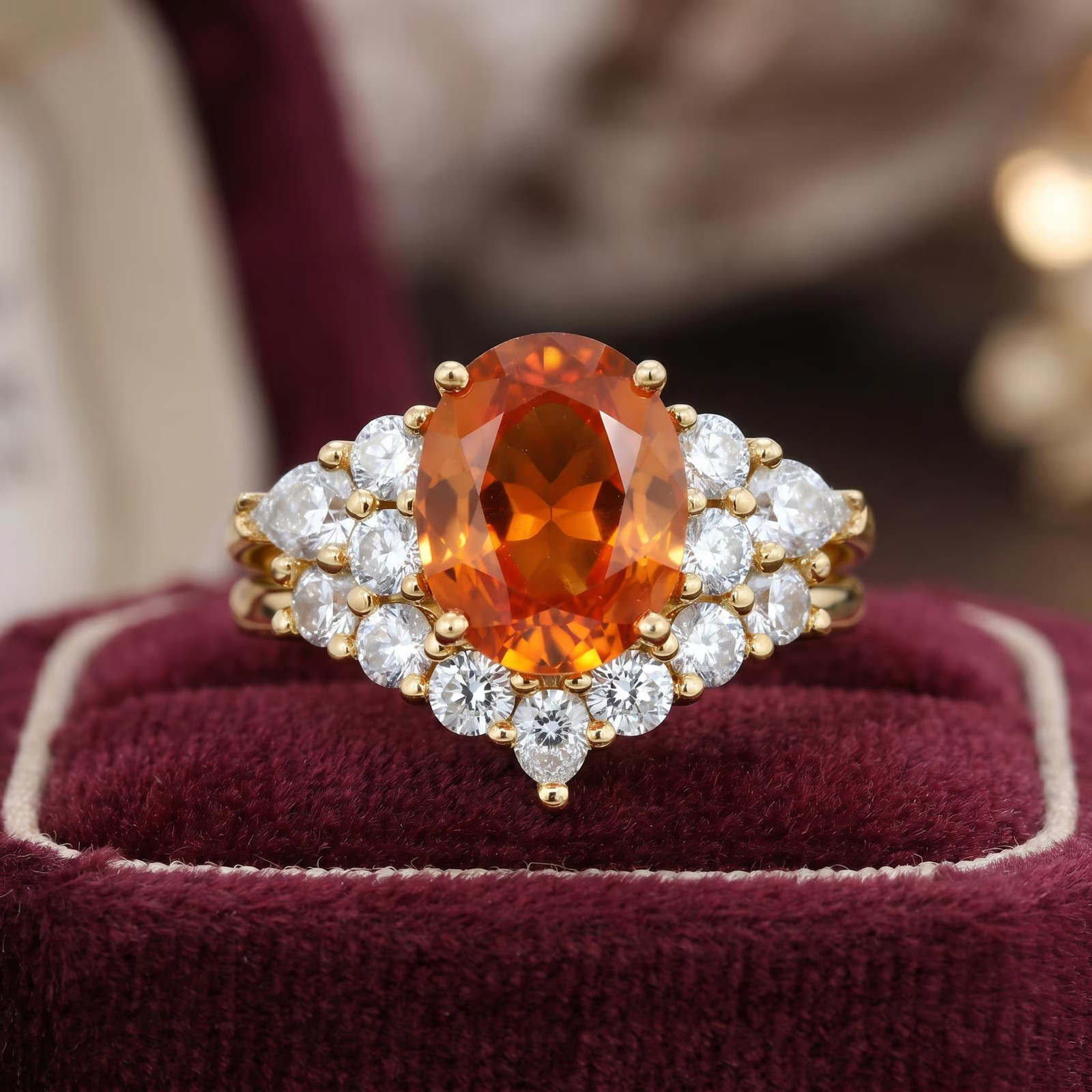 Vintage Oval Orange sapphire engagement ring Birthstone ring For Her Simulated