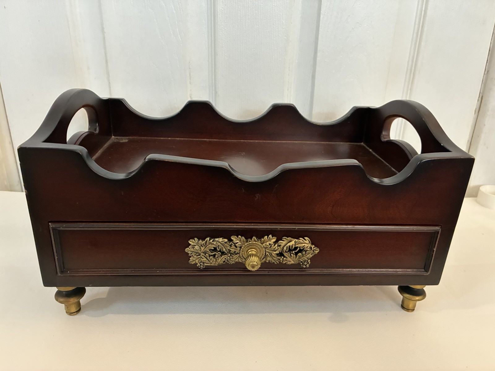 Vintage Bombay Company Mahogany 3-Bottle Wine Rack Accessory Drawer Brass Feet Vintage Bombay Company Mahogany 3-Bottle Wine Rack Accessory Drawer Brass Feet