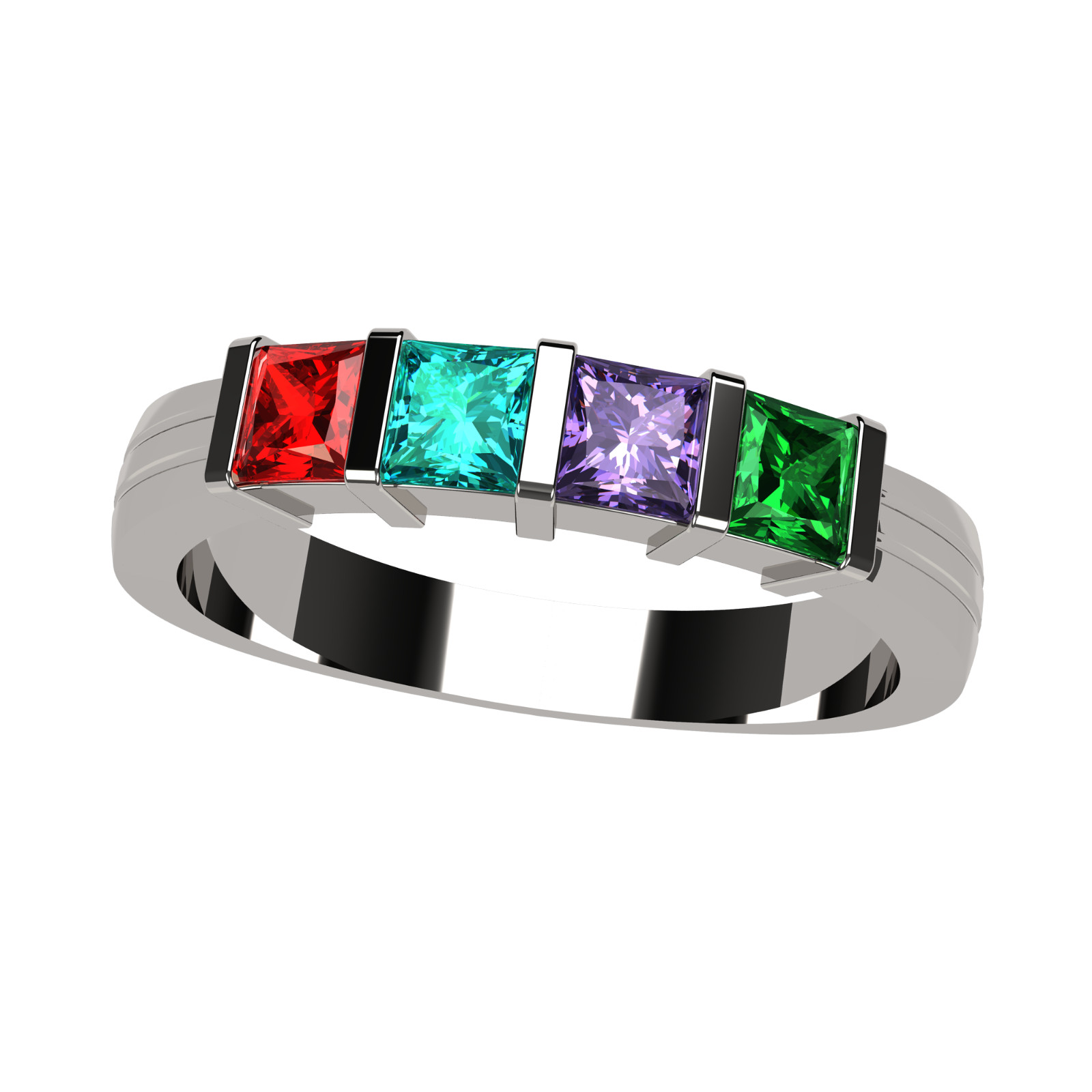Princess Mothers Ring with 1 to 6 Simulated Birthstones in Silver, 10k-14k Gold