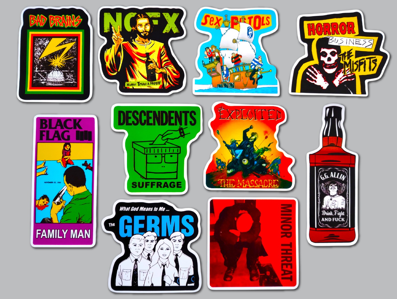 Punk Vinyl Sticker Lot (10 Stickers) SET 17 nofx misfits sex pistols gg allin oi