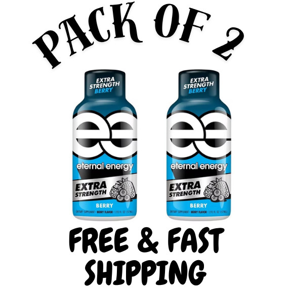 (2 Pack) Eternal Energy Shot, Extra Strength, Berry 1.93 oz, 12 Count.