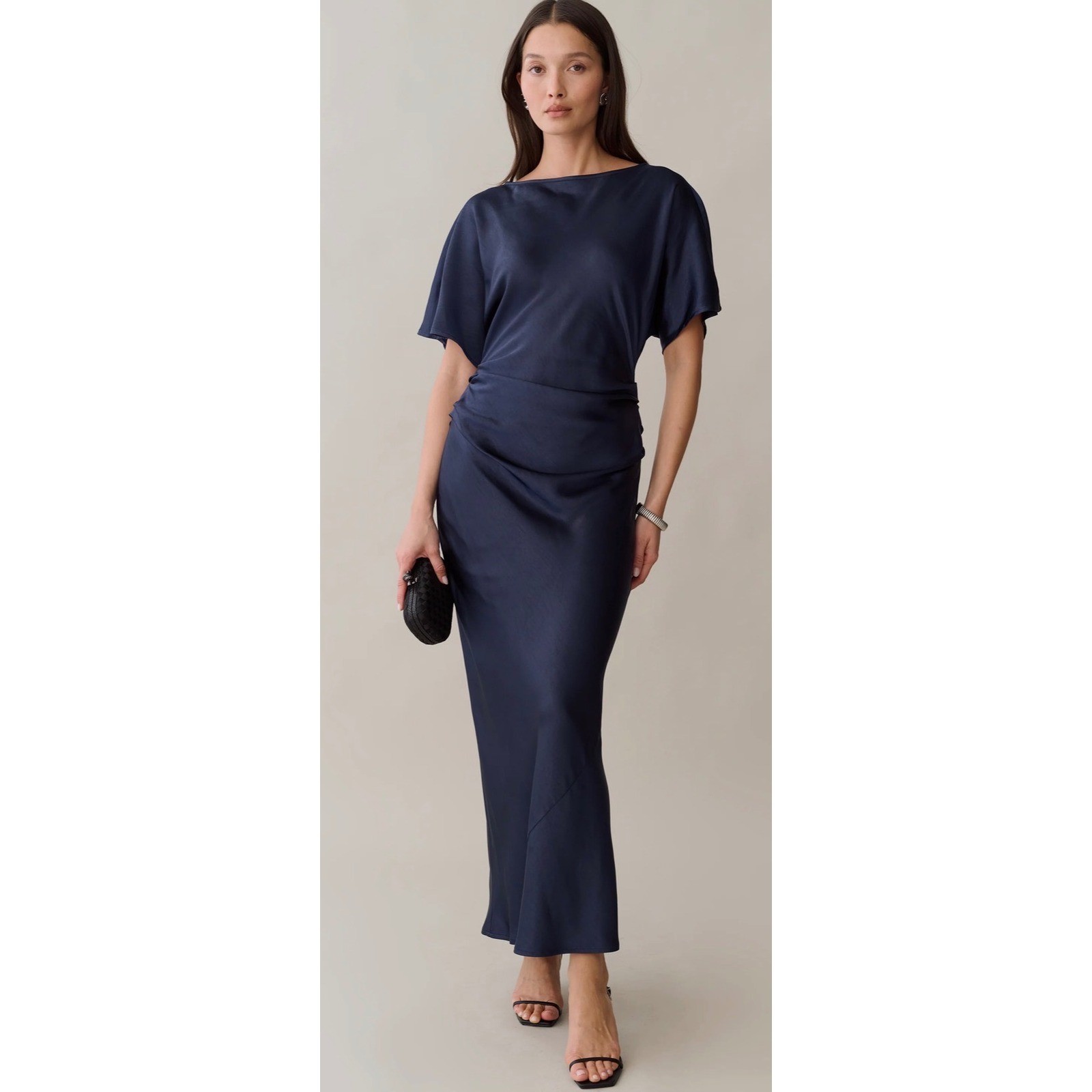 Few Moda o.p.t One Pretty Time Blue Satin Ruched Maxi Dress T26WDRA03850 Size 6