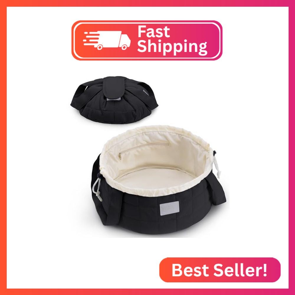 Narwey Lay Flat Drawstring Quilted Makeup Bag, Travel Toiletry Cosmetic Bag