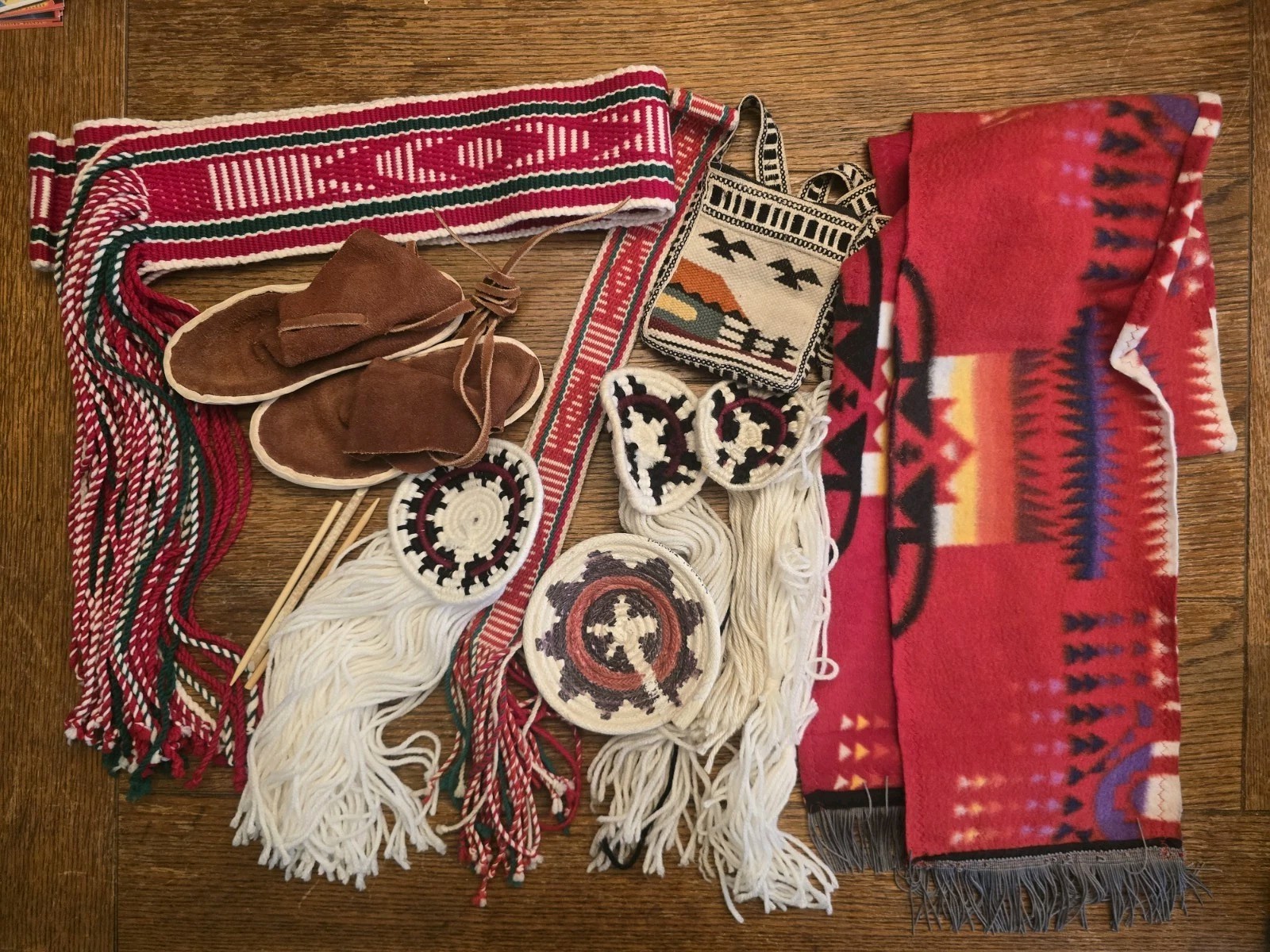 Navajo Hand Woven Ceremonial Sashes, Hair Bun Covers, Moccasins And More Navajo Hand Woven Ceremonial Sashes, Hair Bun Covers, Moccasins And More