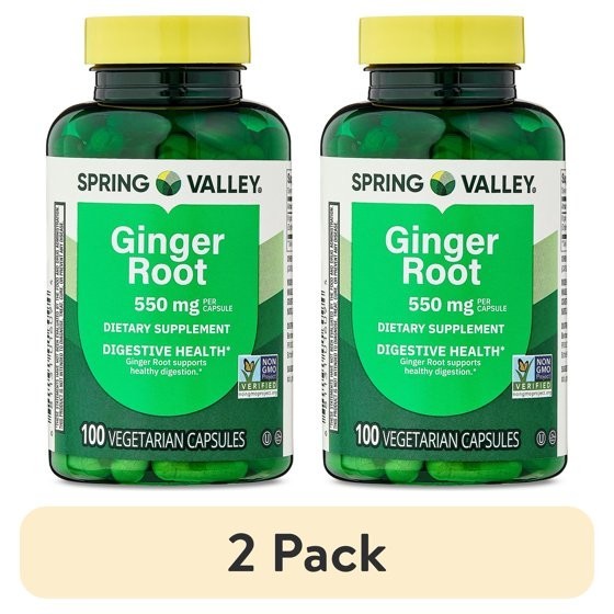 (2 Pack) Spring Valley Ginger Root 550 mg Capsules, 100 Count. (2 Pack) Spring Valley Ginger Root 550 mg Capsules, 100 Count.