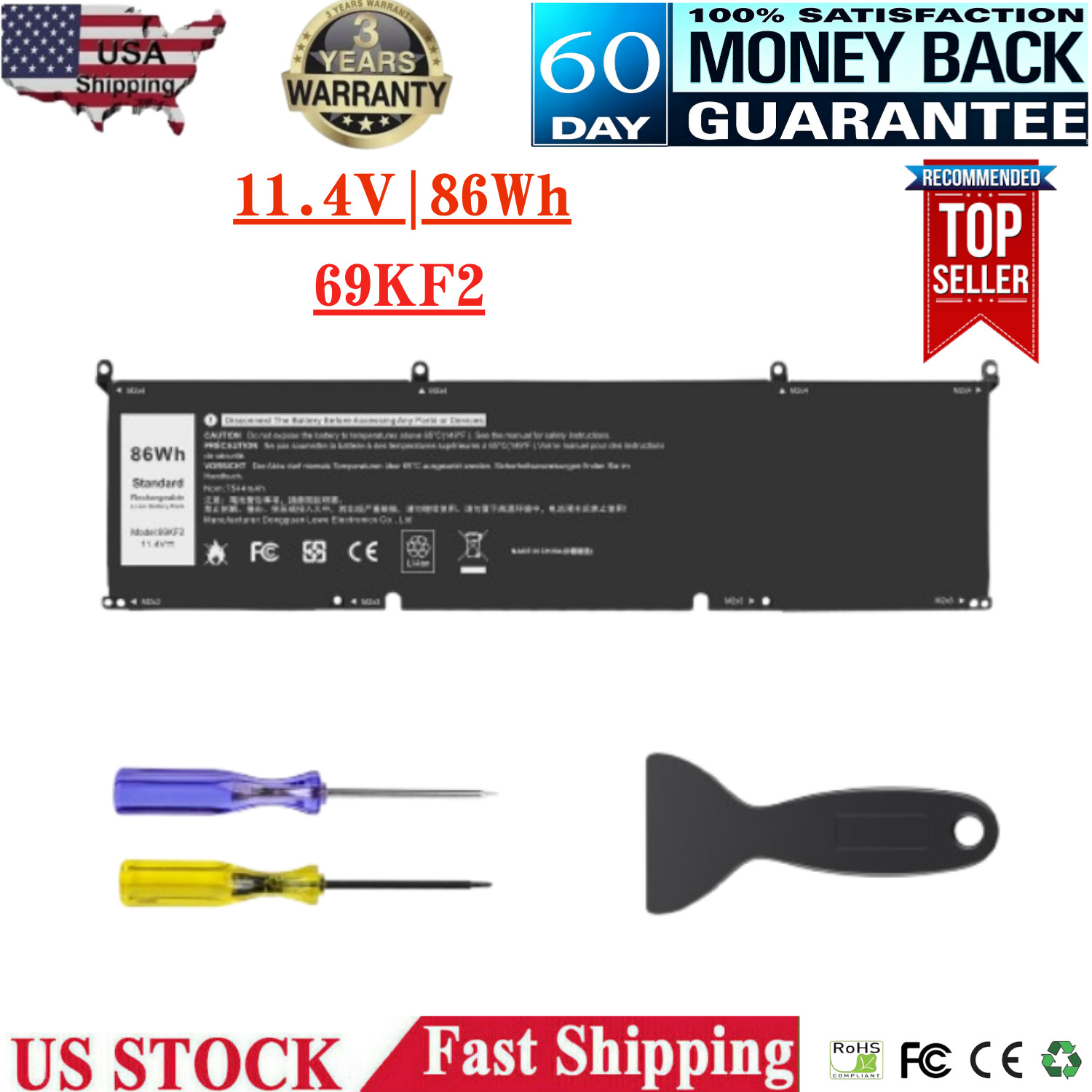 LOT 86Wh 69KF2 Battery For Dell XPS 15 9500 9510 9520 8FCTC 70N2F Precision 5550