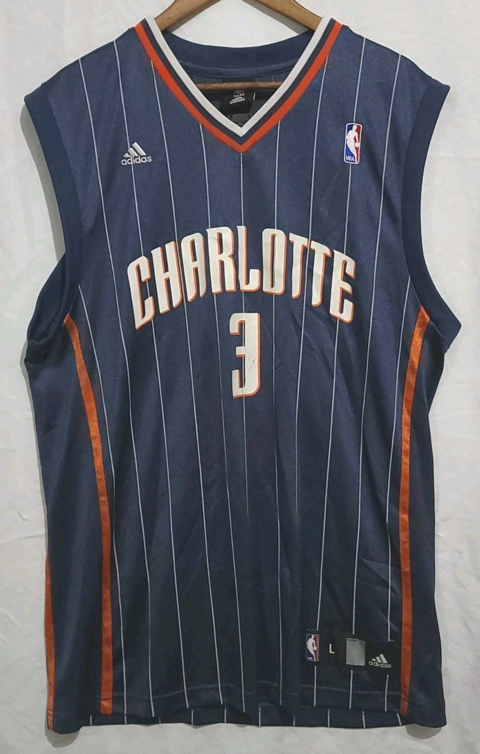 Vintage Gerald Wallace Charlotte Bobcats NBA Jersey Navy Blue Size L #3 Stripes