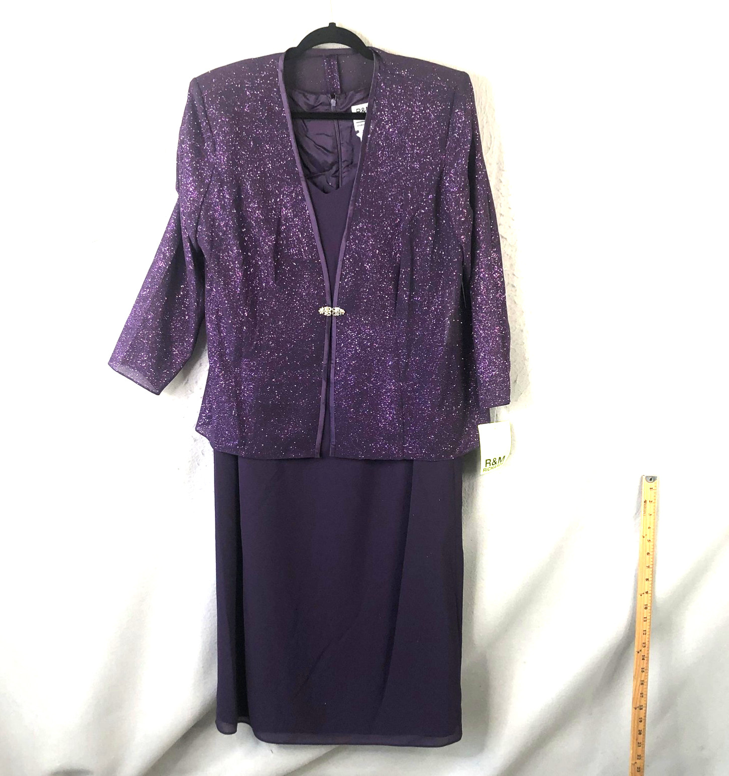R&M Richards Dress Womens 18W Purple Glitter Jacket 2 Piece Formal Gown Set