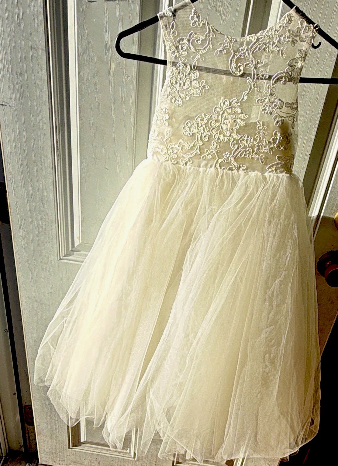 Miama Flower Girl Dress Girls Size 5 Ivory Lace Tulle Wedding Formal