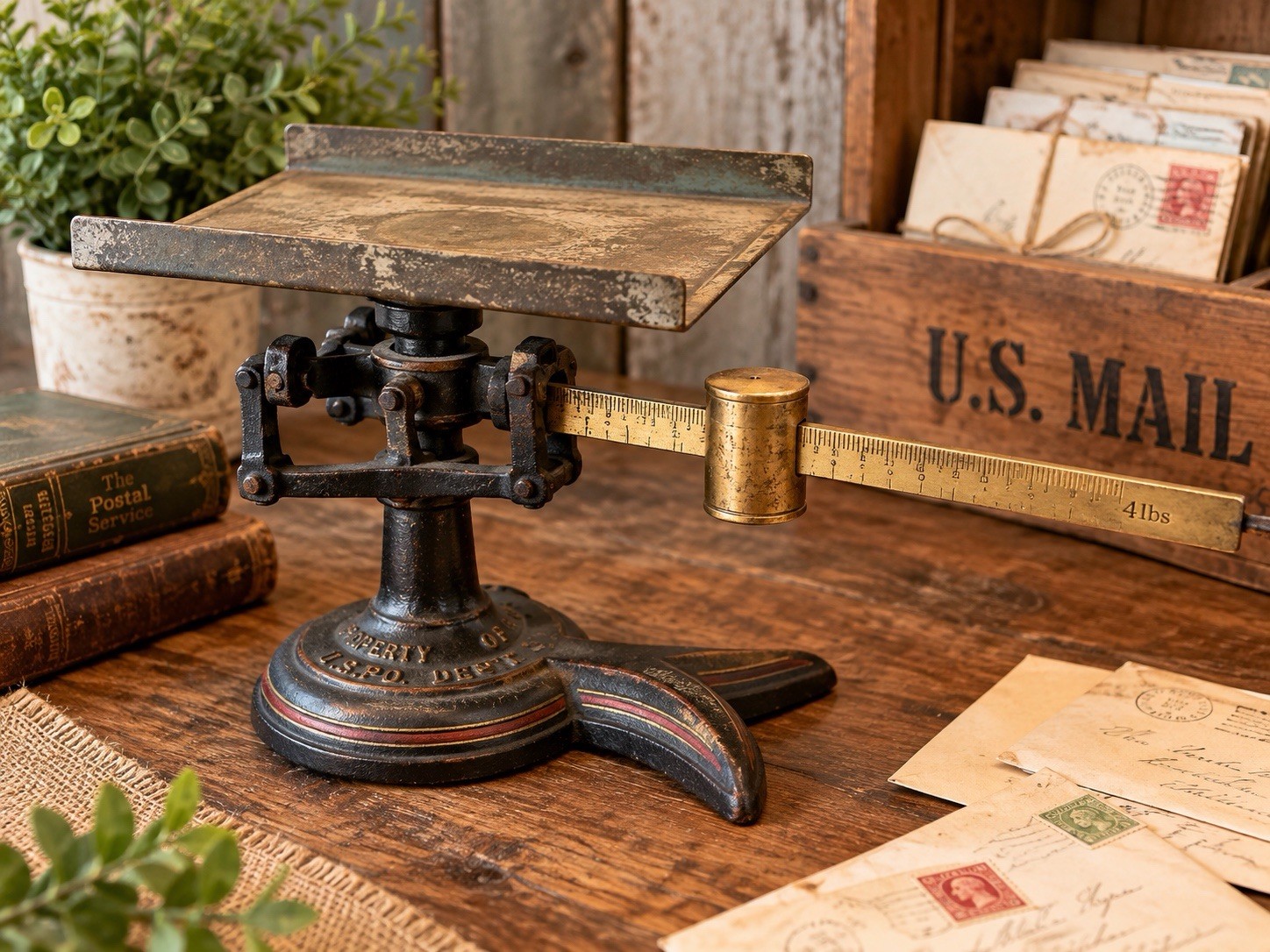 Antique Fairbanks Crows Foot Postal Scale Cast Iron & Brass 4 Lb Counter Balance