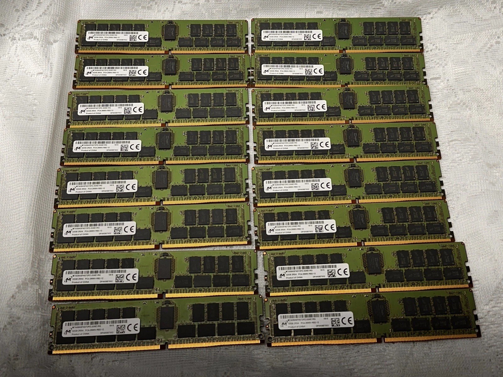 Lot of 16 Micron MTA36ASF4G72PZ-2G6E 32GB DDR4-2666 ECC RDIMM Server Memory. #01