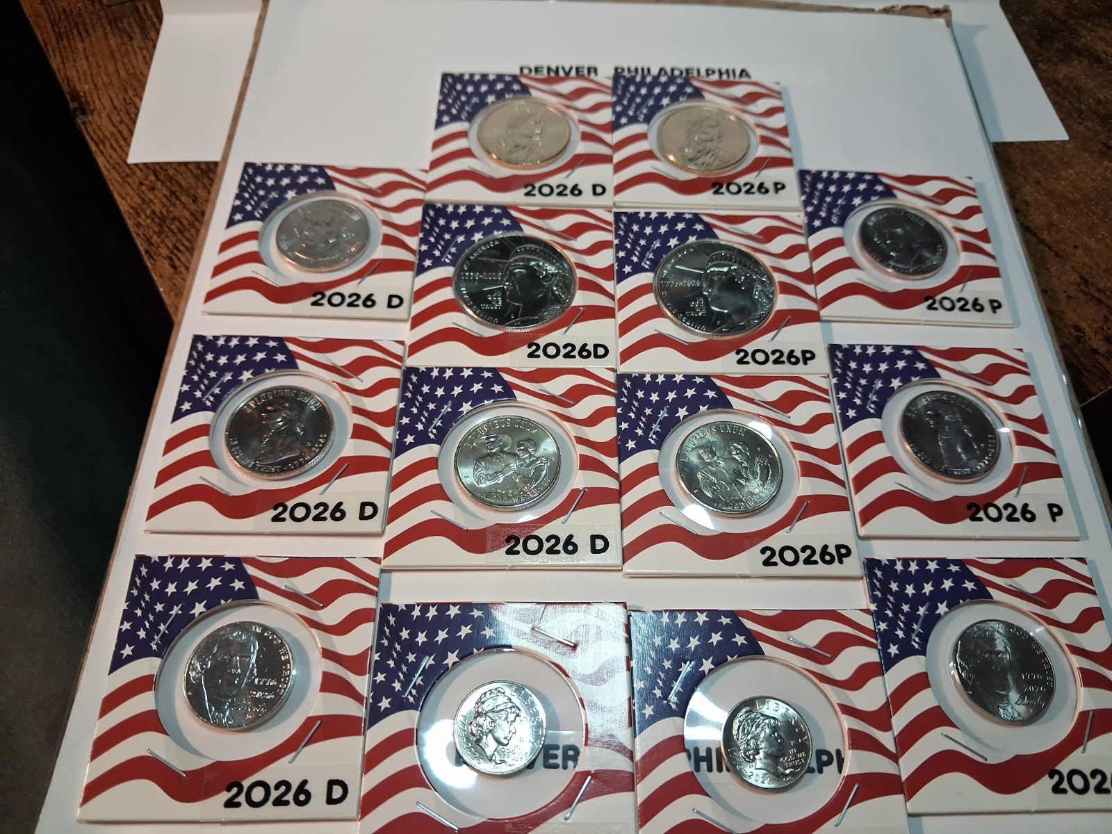 THIS IS AMERICA 2026 14 COINS SET P+D DOLLAR-NICKEL IN PATRIOTIC 2X2 HOLDERS 