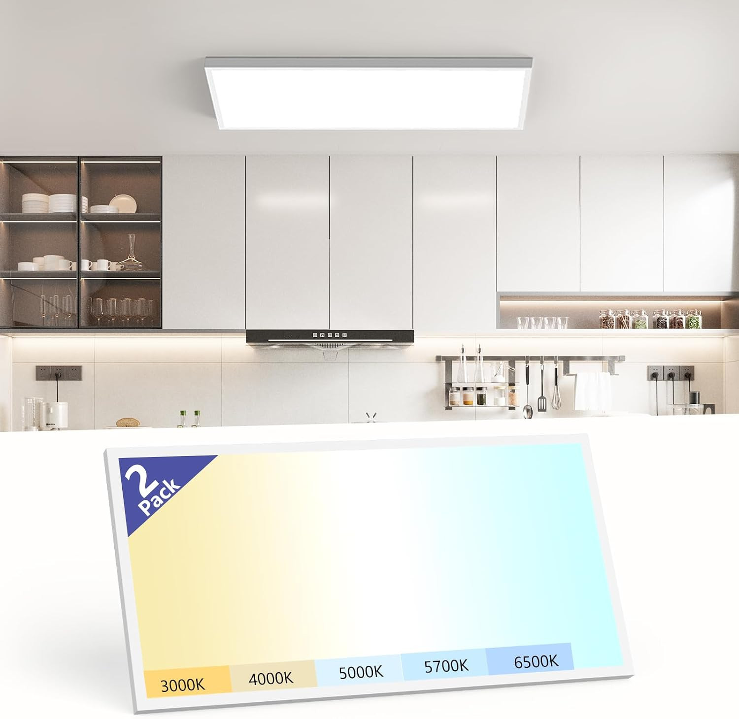 2X4 Led Flat Panel Light Surface Mount-2 Pack, 70W 7700Lm Dual Selectable 5CCT 3