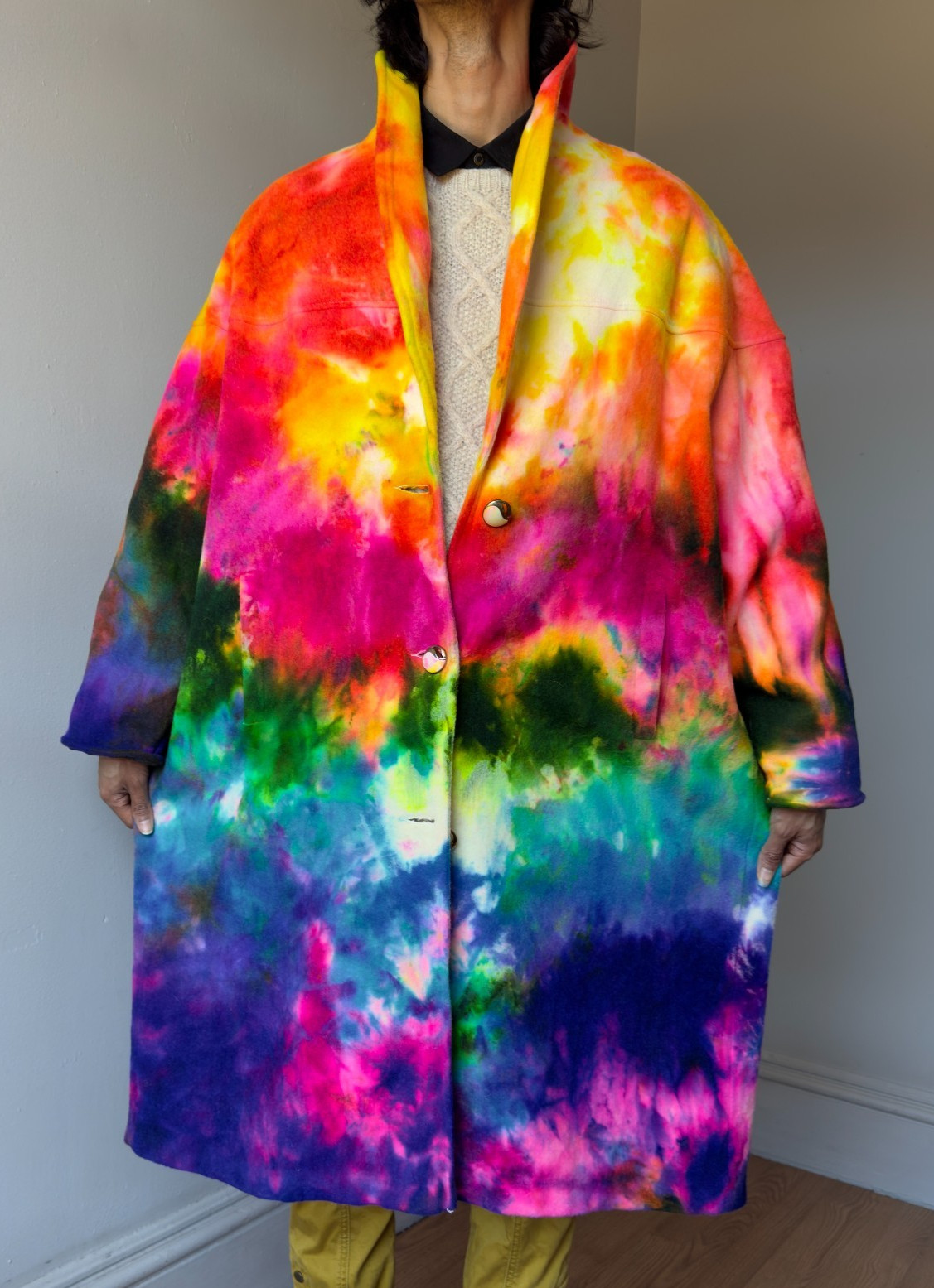 Tie Dye Rainbow Women’s 3X Plus Vintage Wool Jacket Vibrant Winter Coat