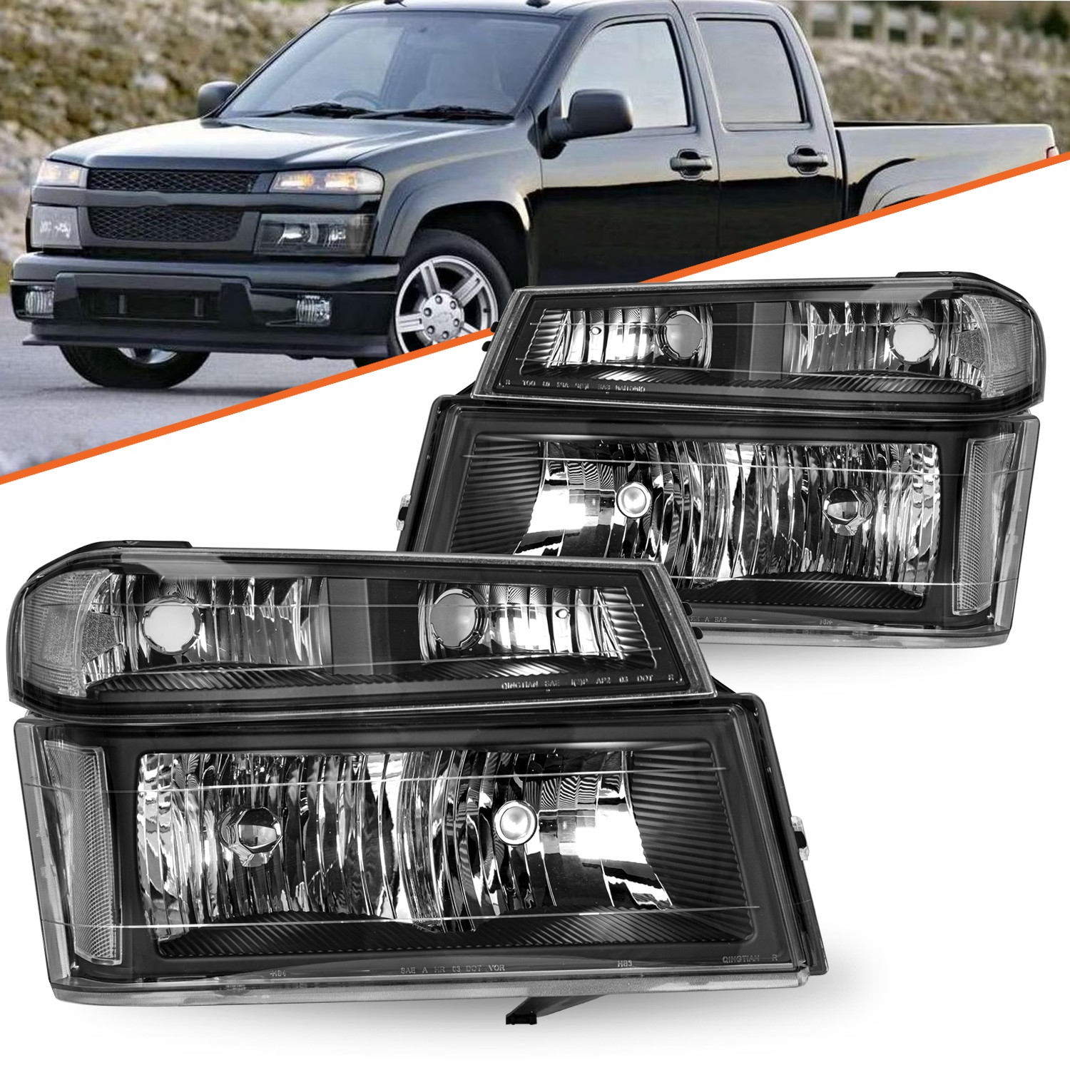 For 04-12 Chevy Colorado GMC Canyon Black Headlights Clear Corner Bumper Lamps