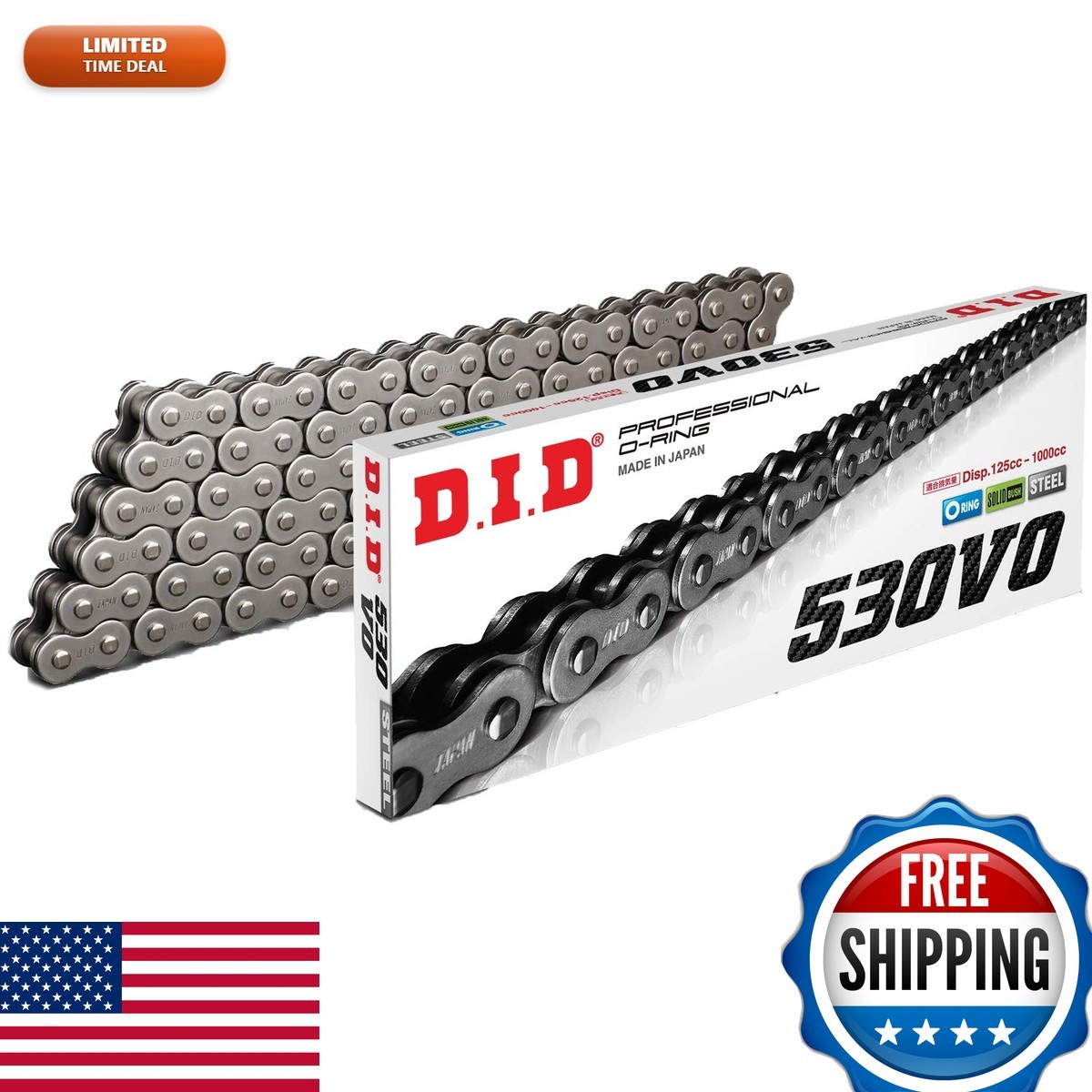 DID 530VO-120 Steel 120 Link V Series O-Ring Chain with Connecting Link